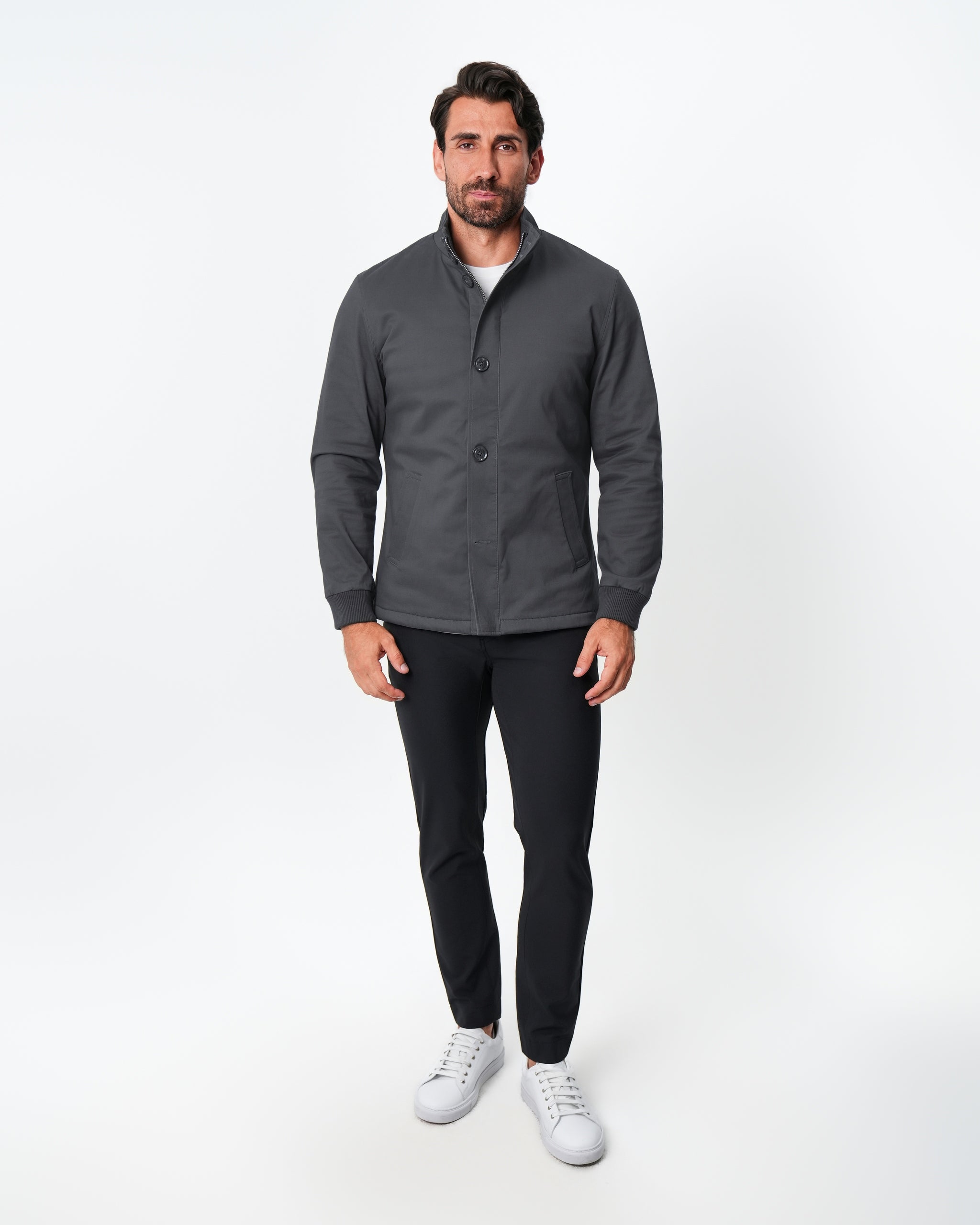 Brushed Cotton Quilted Jacket - Charcoal