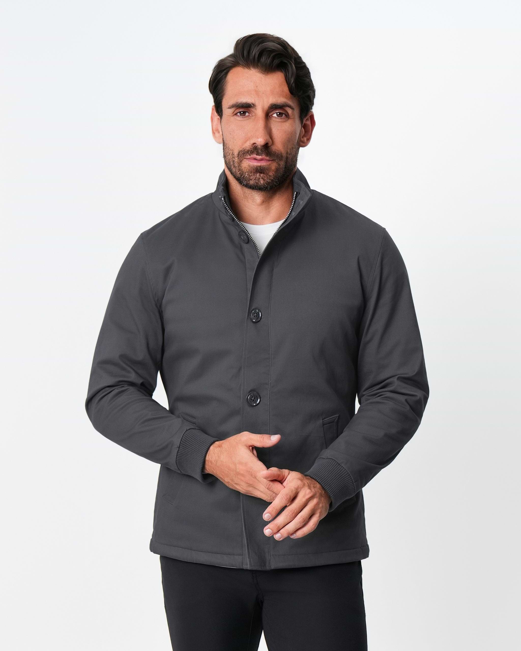 Brushed Cotton Quilted Jacket - Charcoal