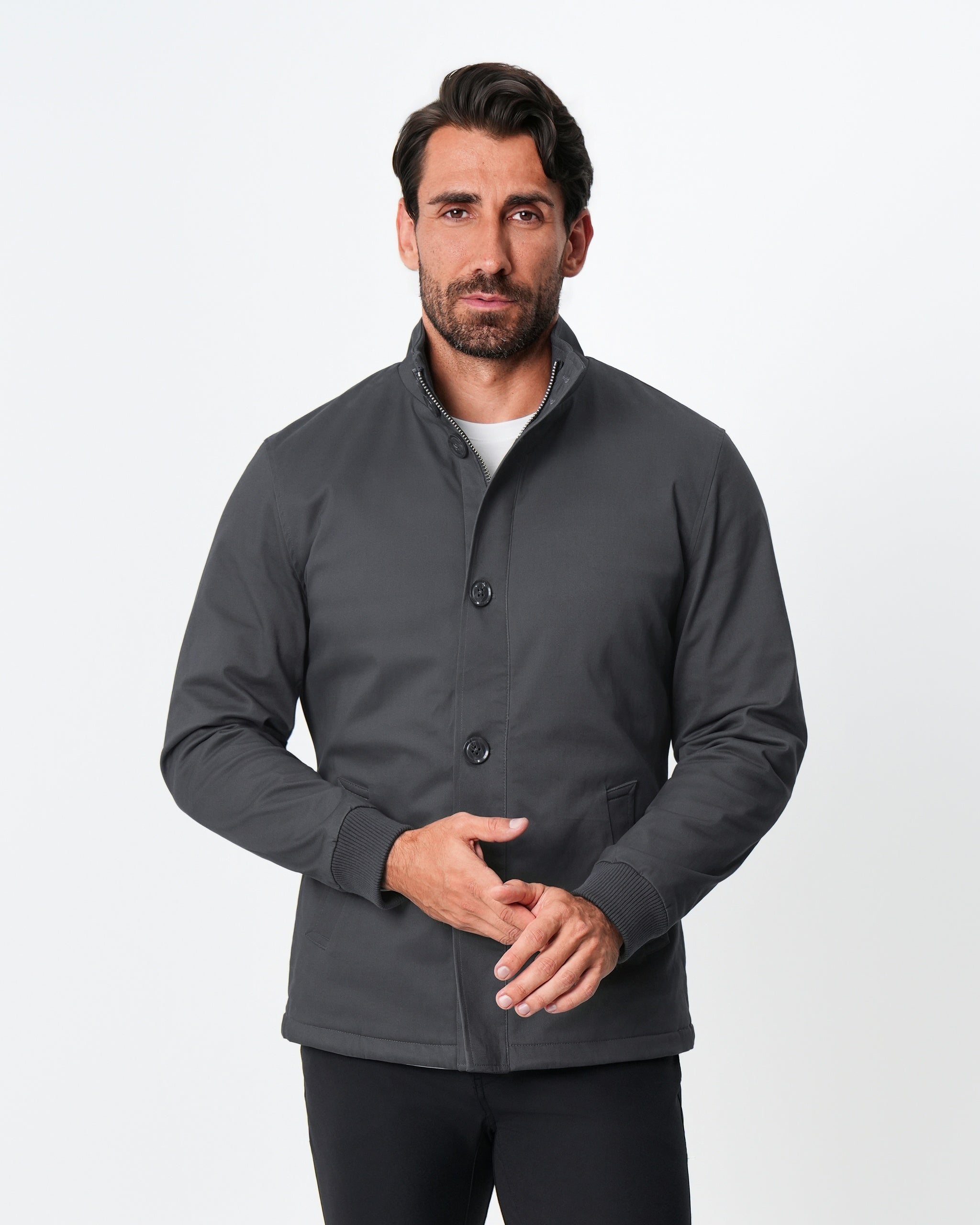 Brushed Cotton Quilted Jacket - Charcoal