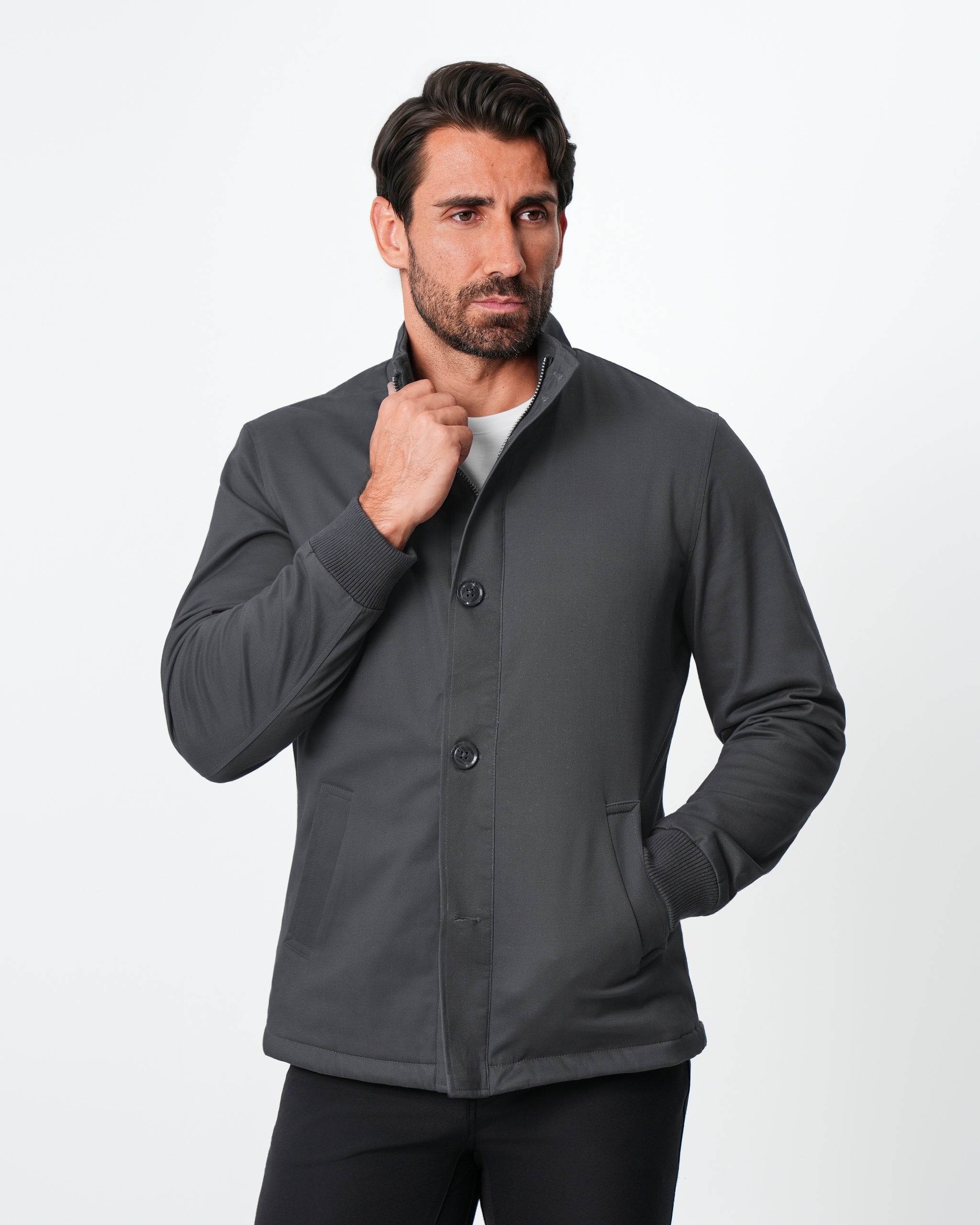 Brushed Cotton Quilted Jacket - Charcoal