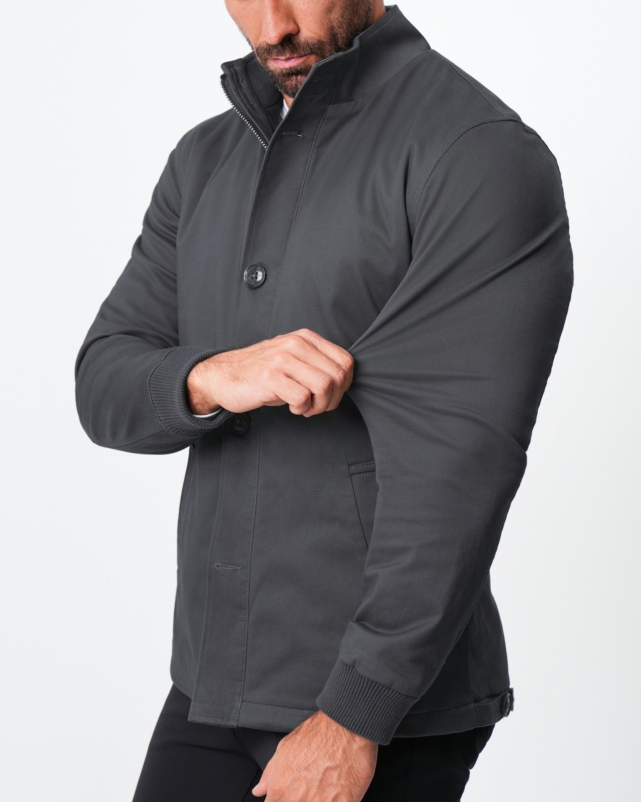 Brushed Cotton Quilted Jacket - Charcoal