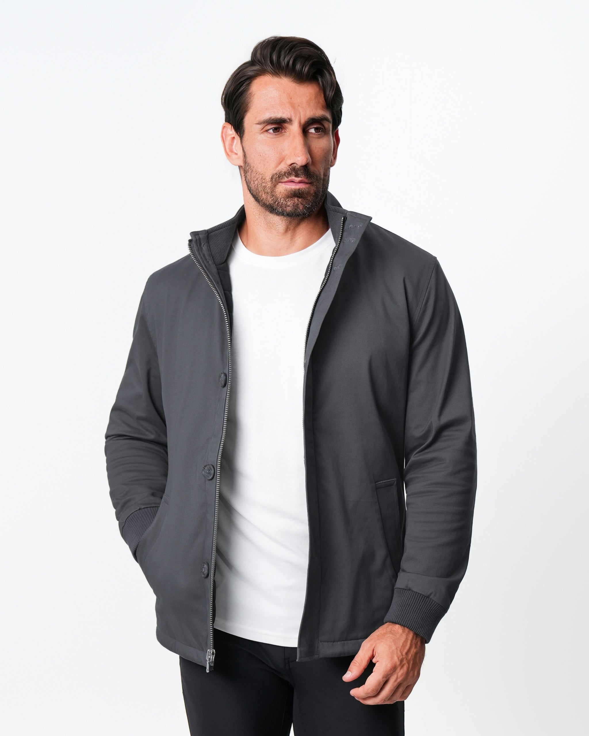 Brushed Cotton Quilted Jacket - Charcoal