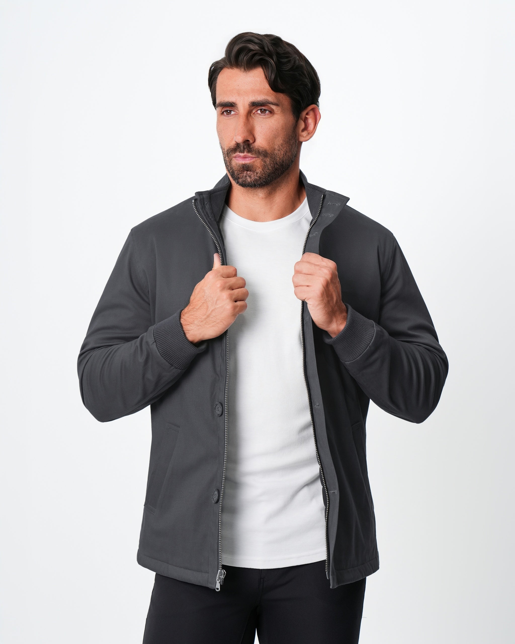 Brushed Cotton Quilted Jacket - Charcoal