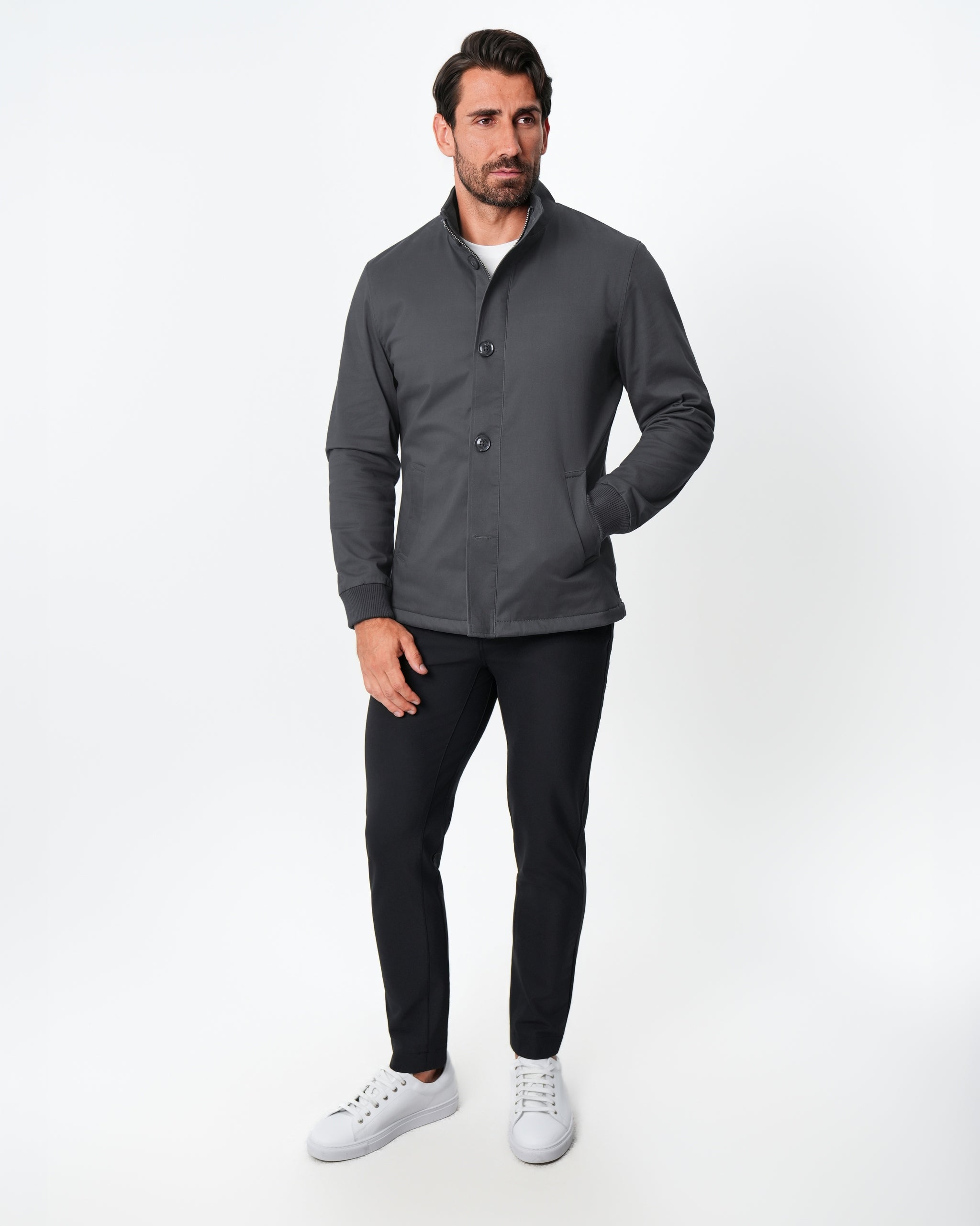 Brushed Cotton Quilted Jacket - Charcoal