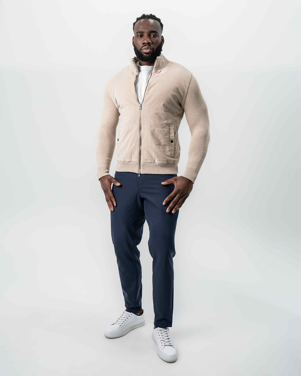 Corduroy Knit Zip Jacket - Tan