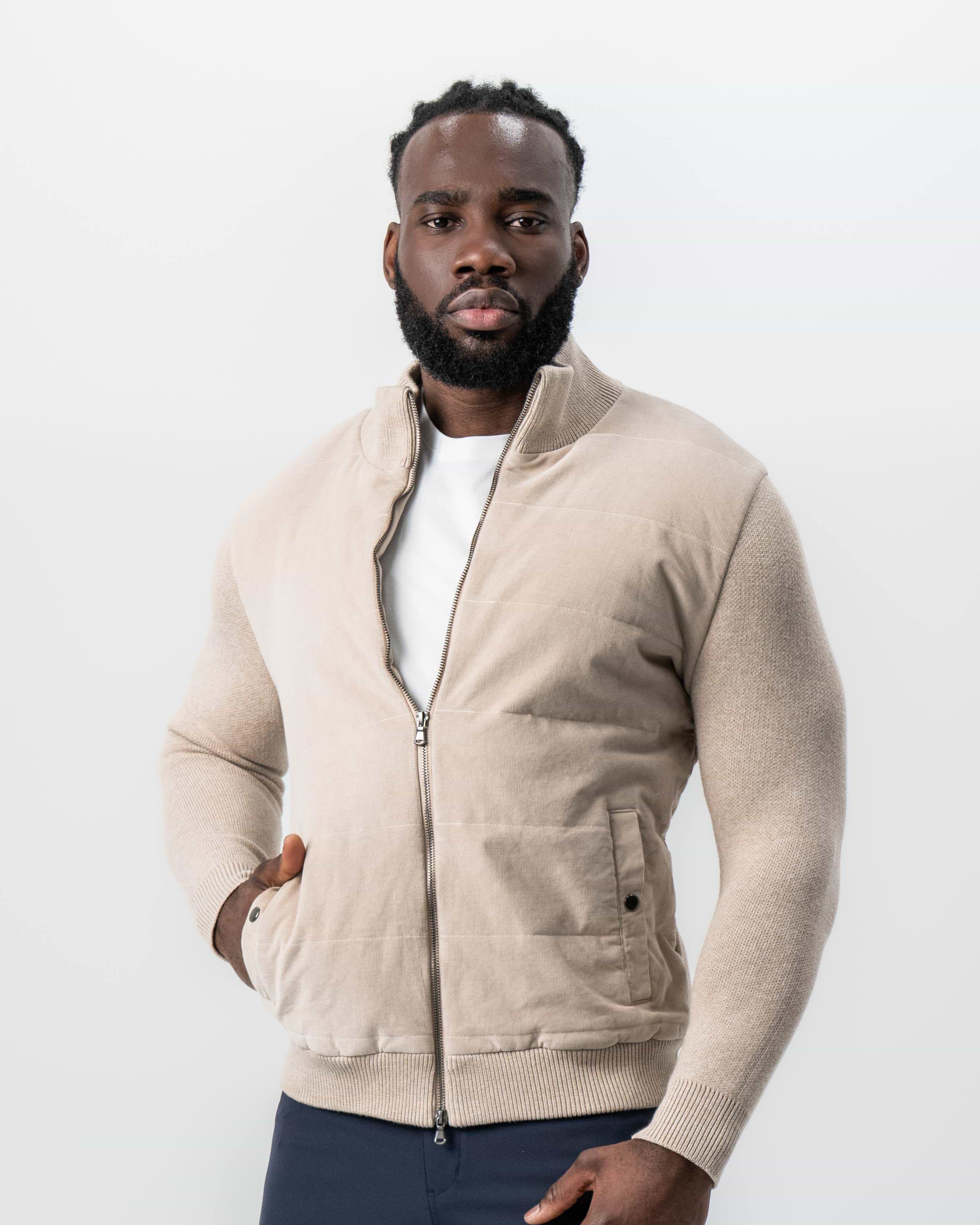 Corduroy Knit Zip Jacket - Tan