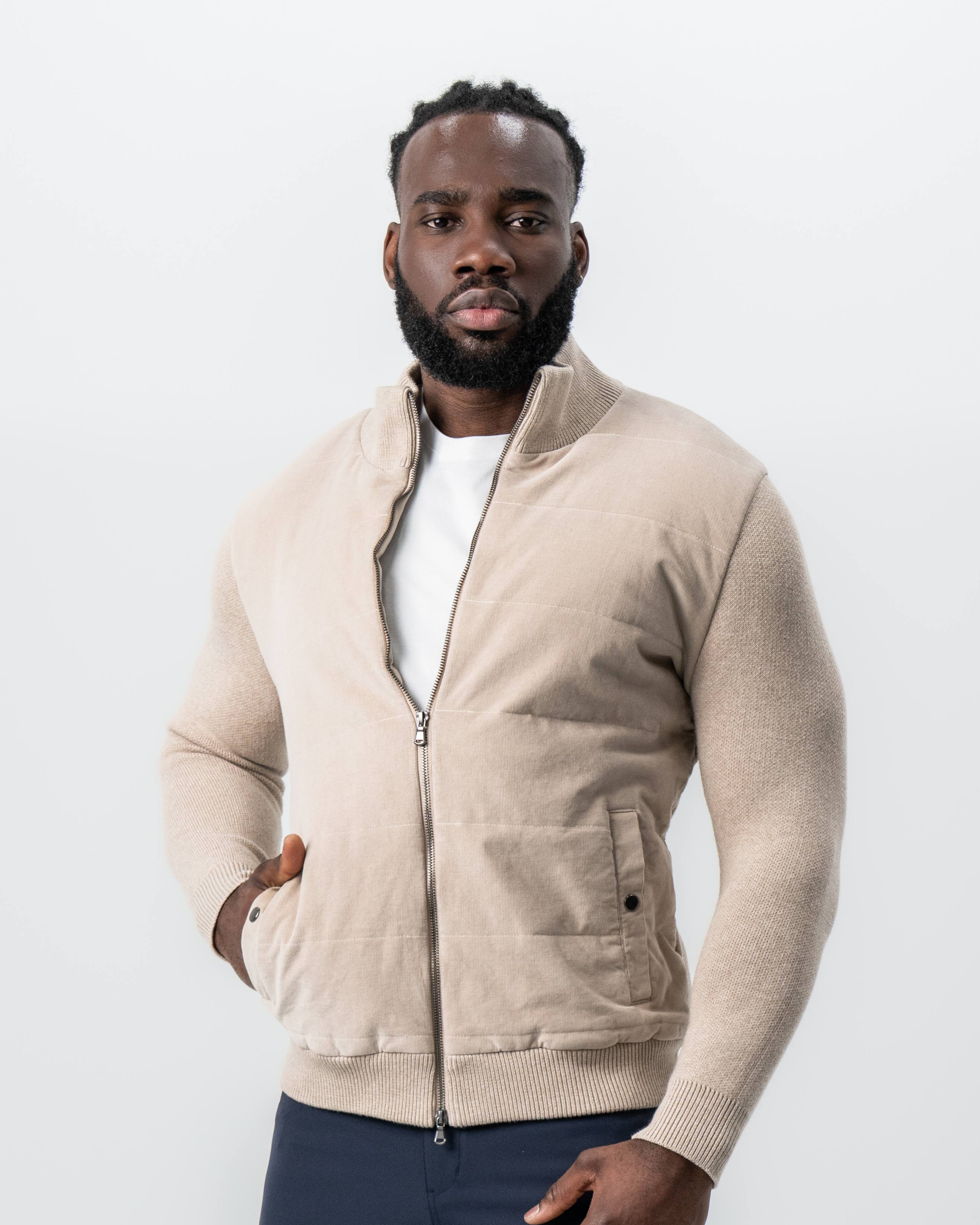 Corduroy Knit Zip Jacket - Tan