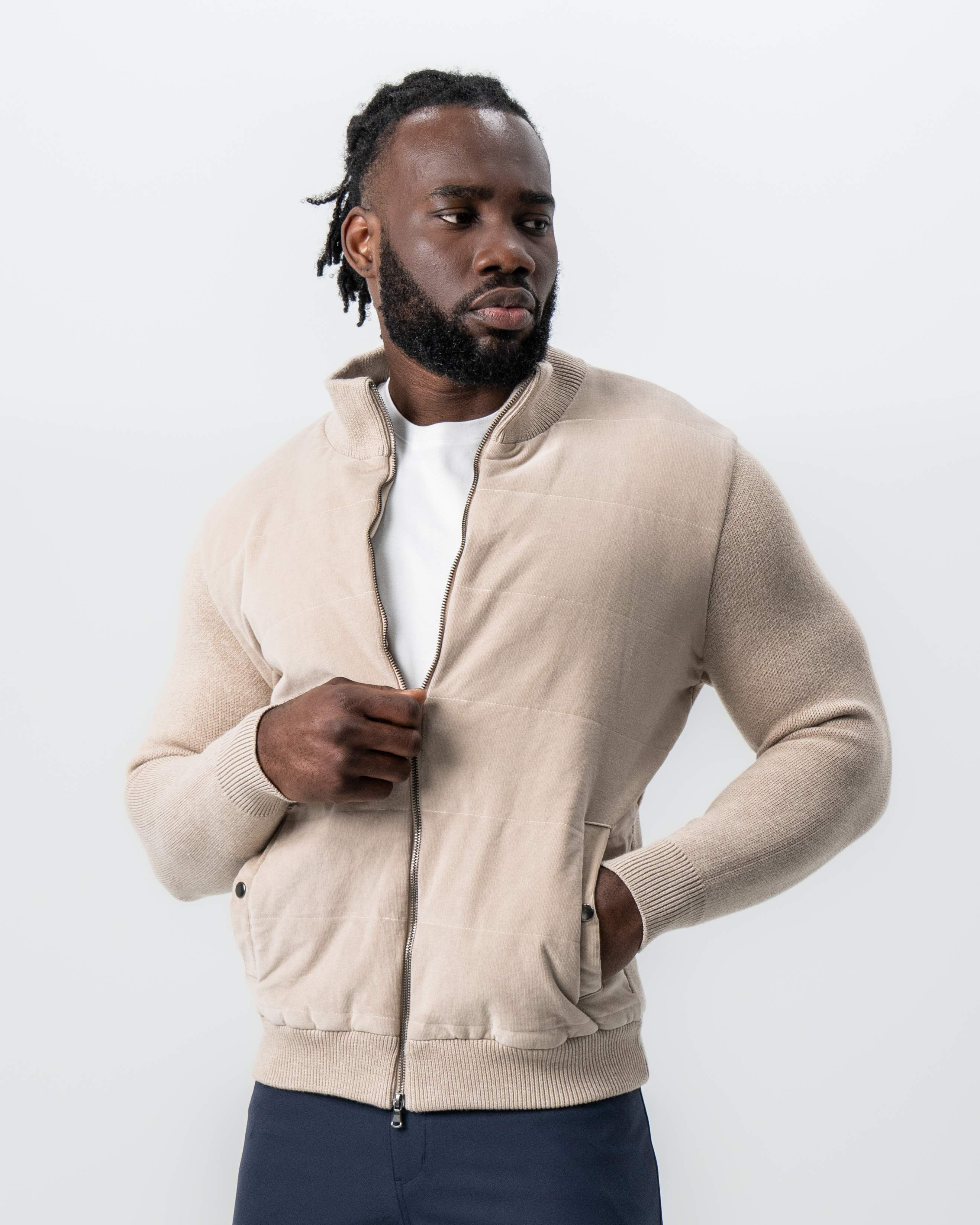 Corduroy Knit Zip Jacket - Tan