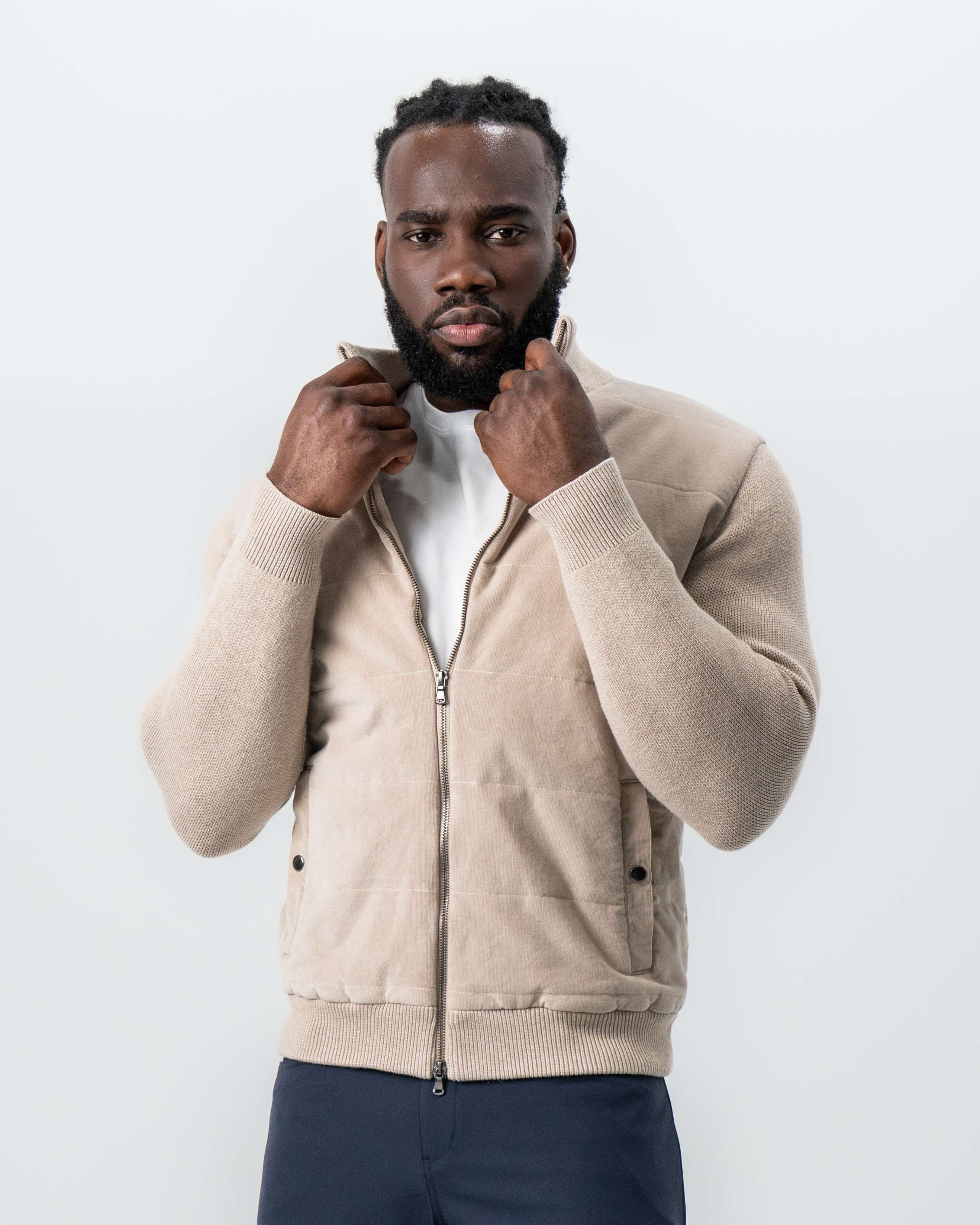 Corduroy Knit Zip Jacket - Tan