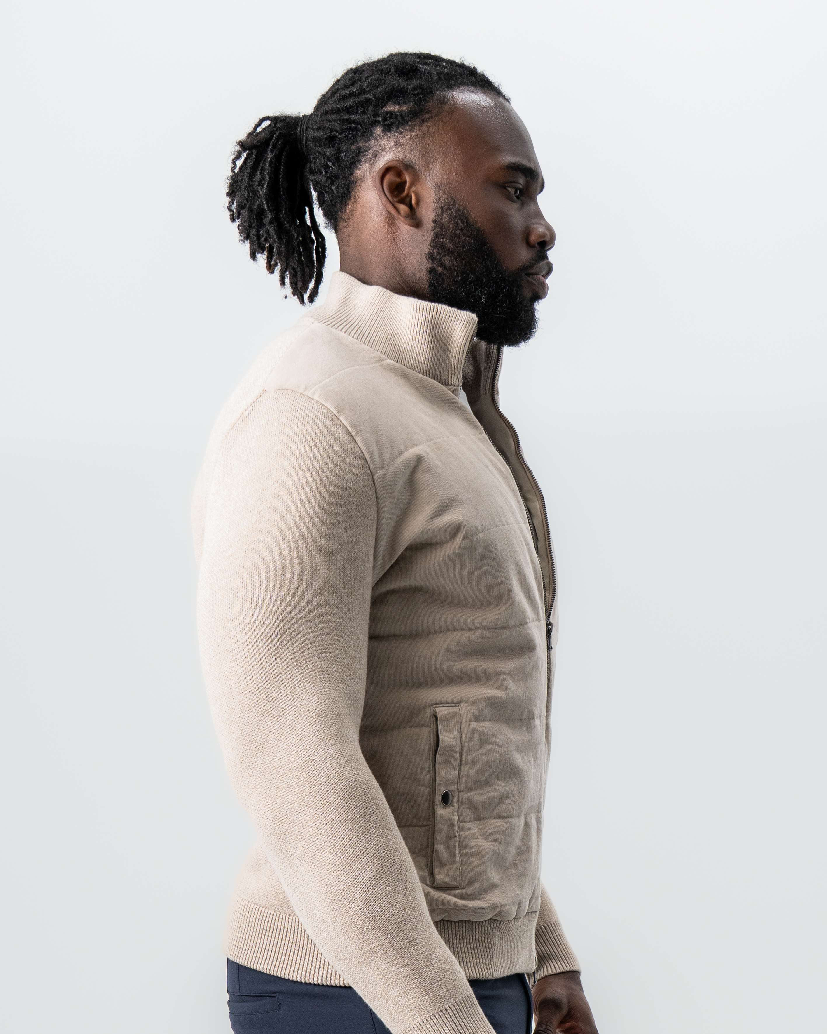 Corduroy Knit Zip Jacket - Tan