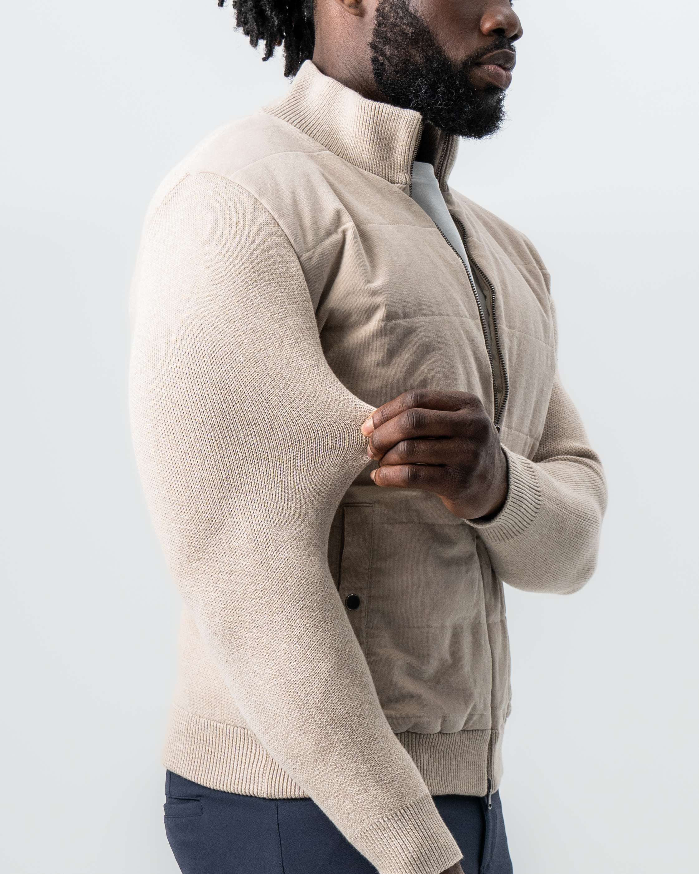 Corduroy Knit Zip Jacket - Tan