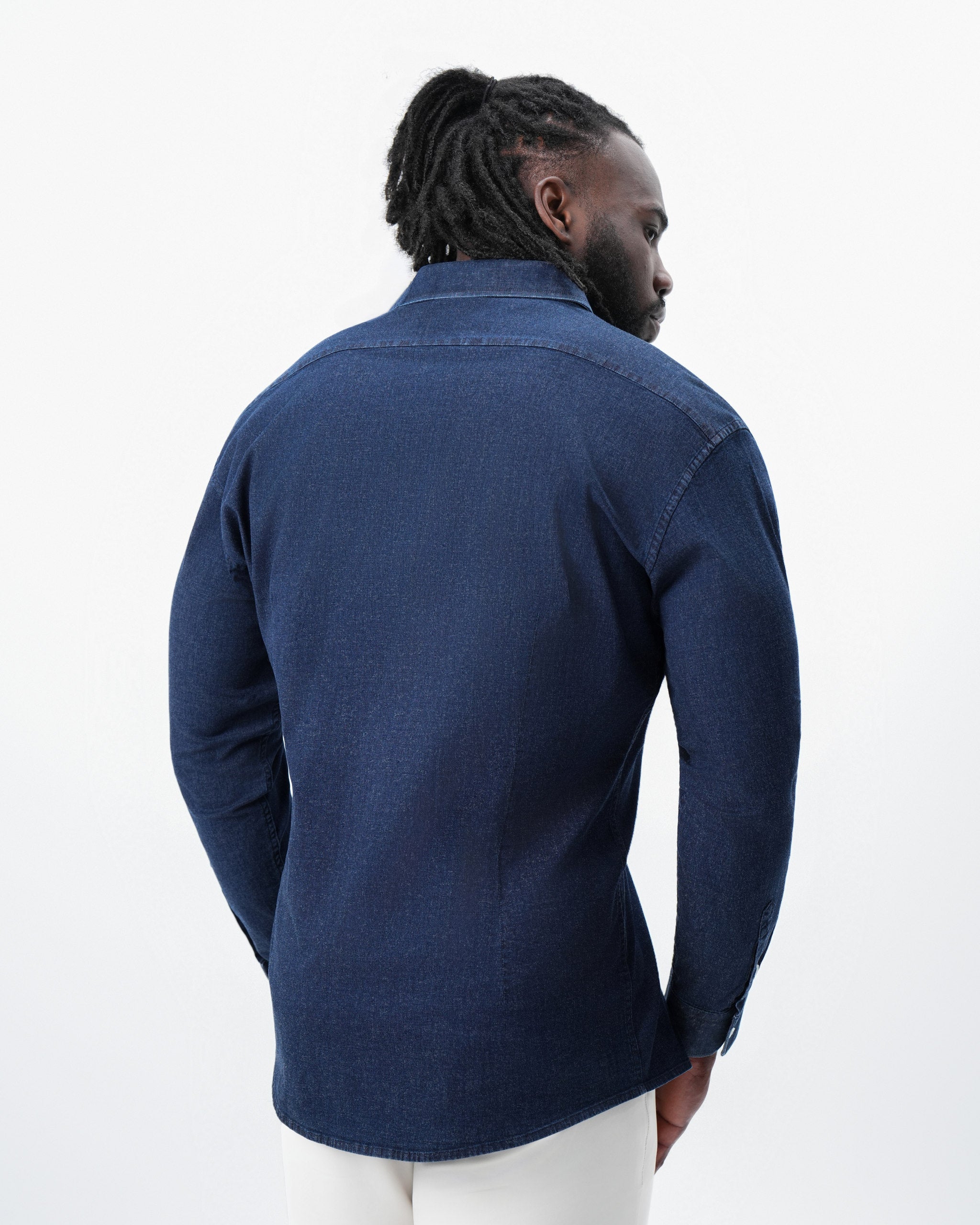 Cotton Denim Dress Shirt - Navy