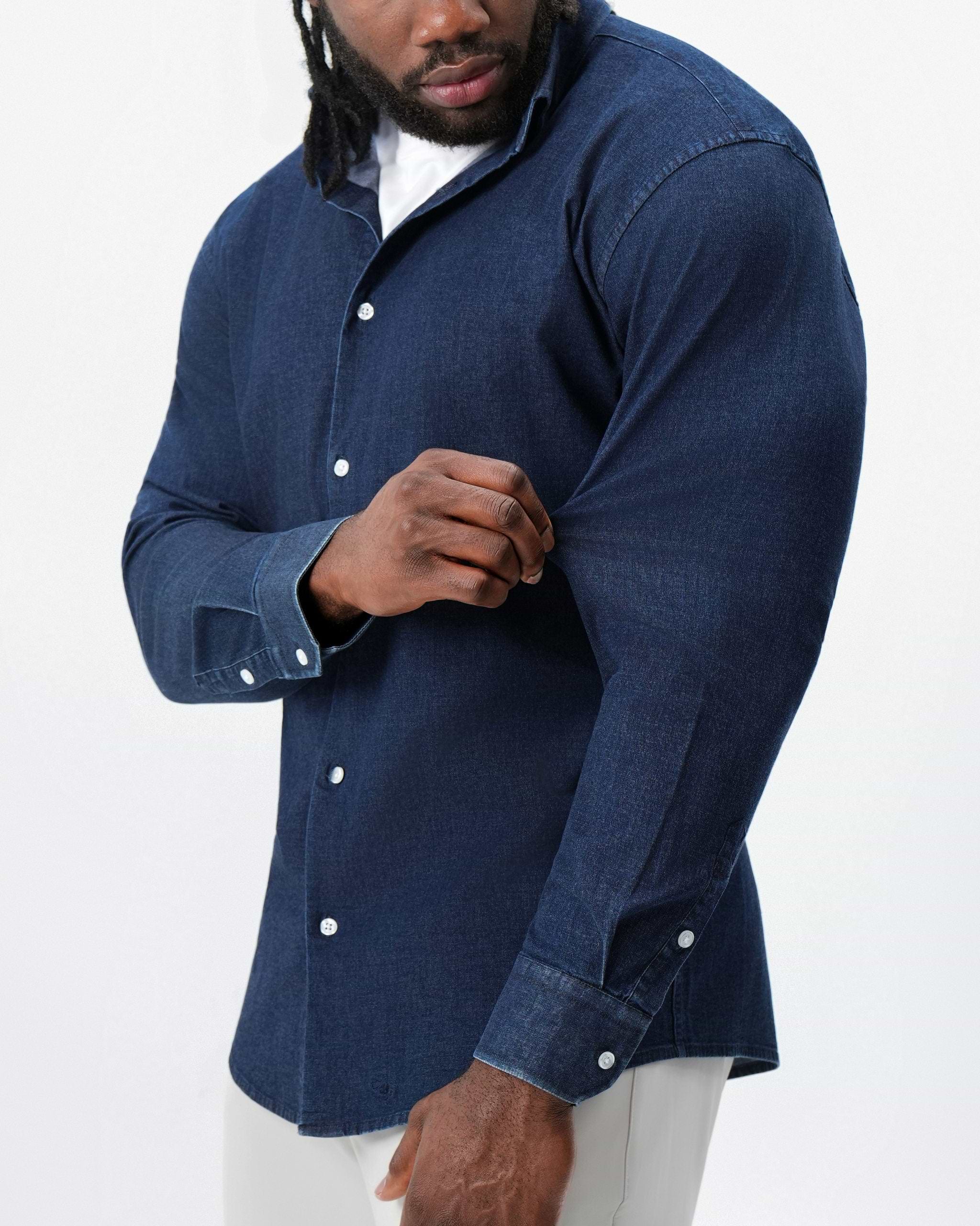 Cotton Denim Dress Shirt - Navy