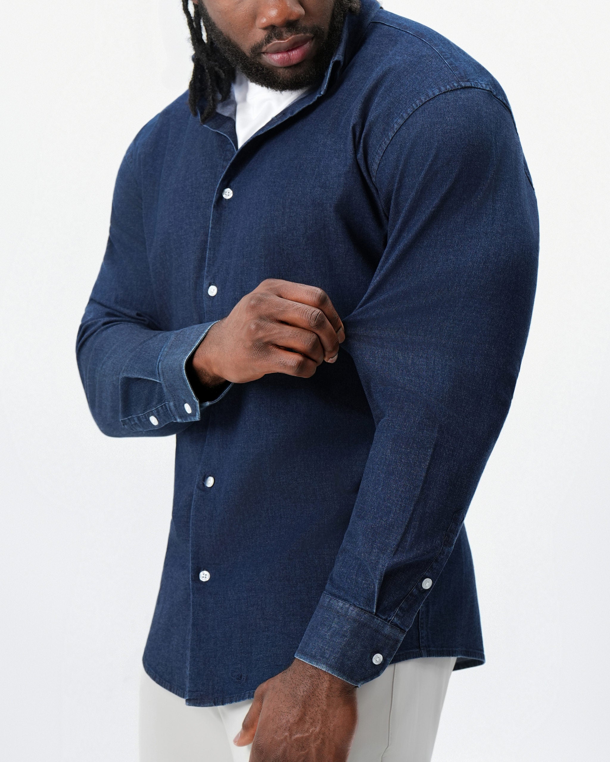 Cotton Denim Dress Shirt - Navy