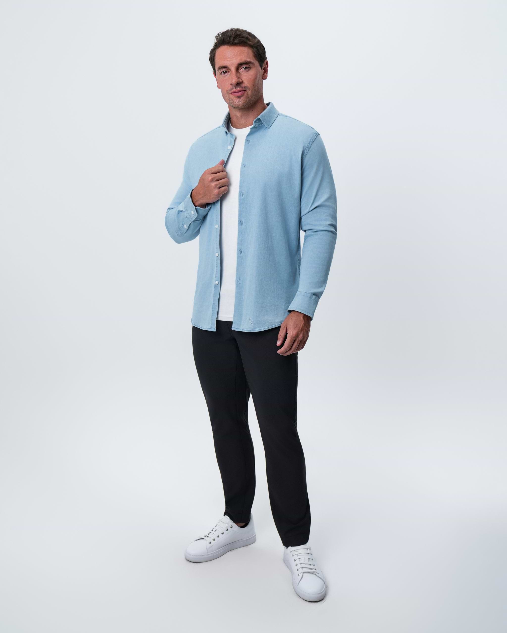 Cotton Denim Dress Shirt - Light Blue