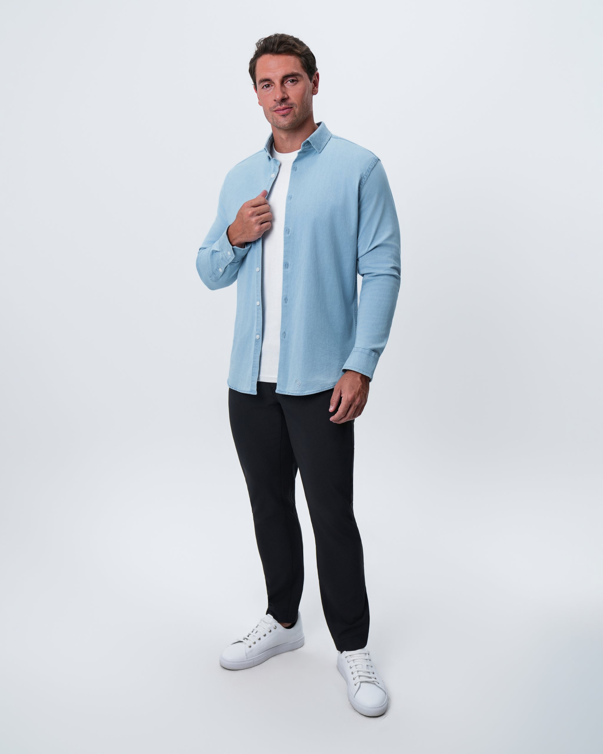 Cotton Denim Dress Shirt - Light Blue