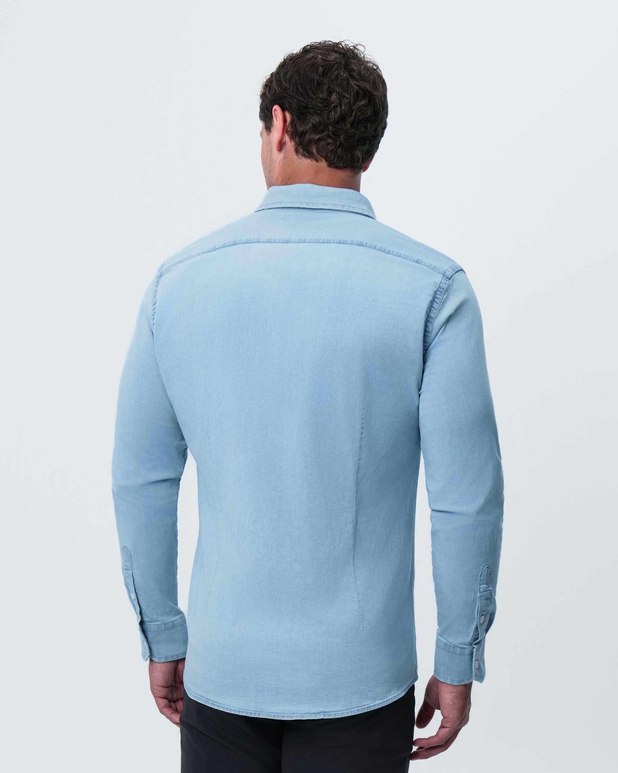 Cotton Denim Dress Shirt - Light Blue