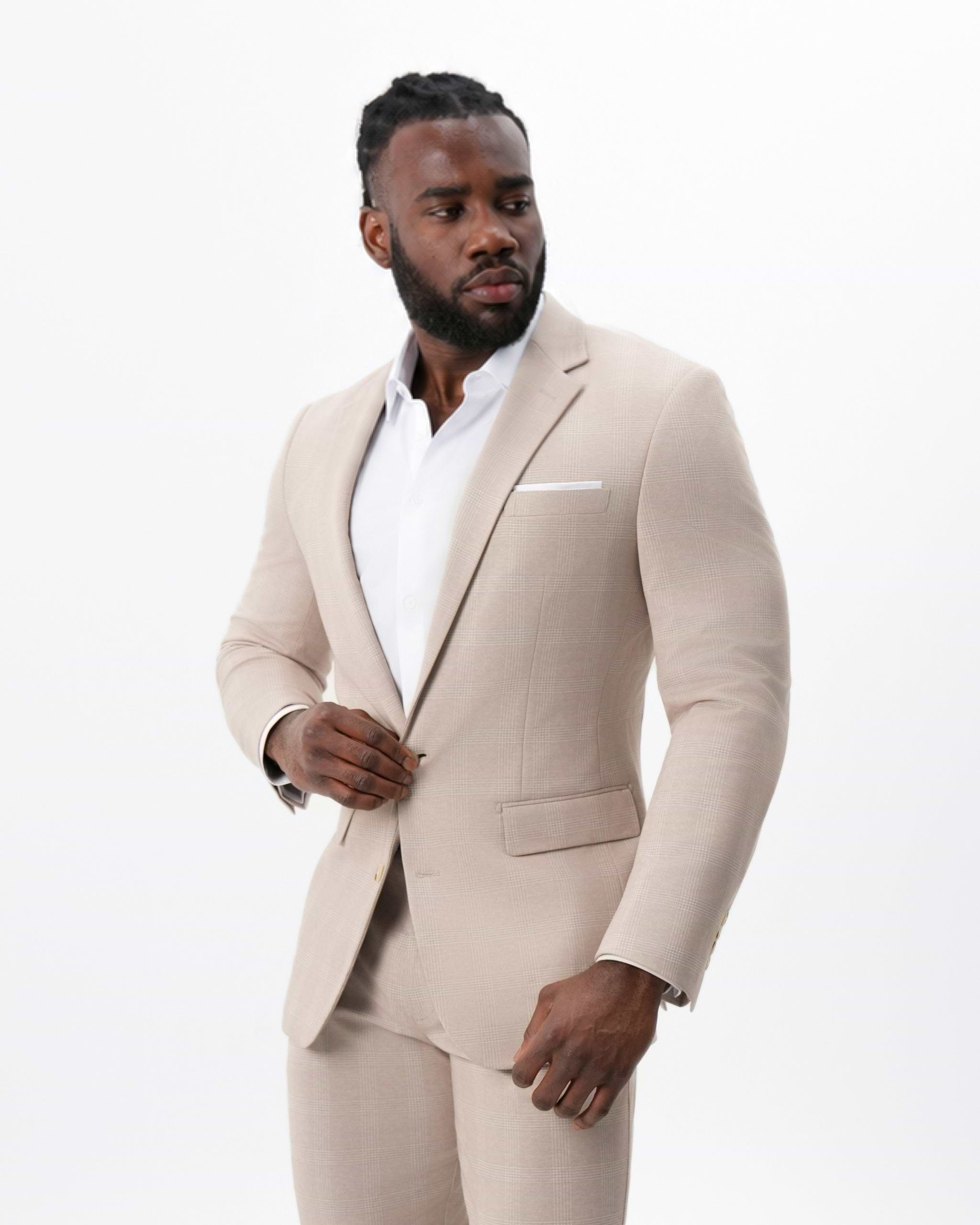 Athletic Fit Stretch Blazer - Cream Plaid
