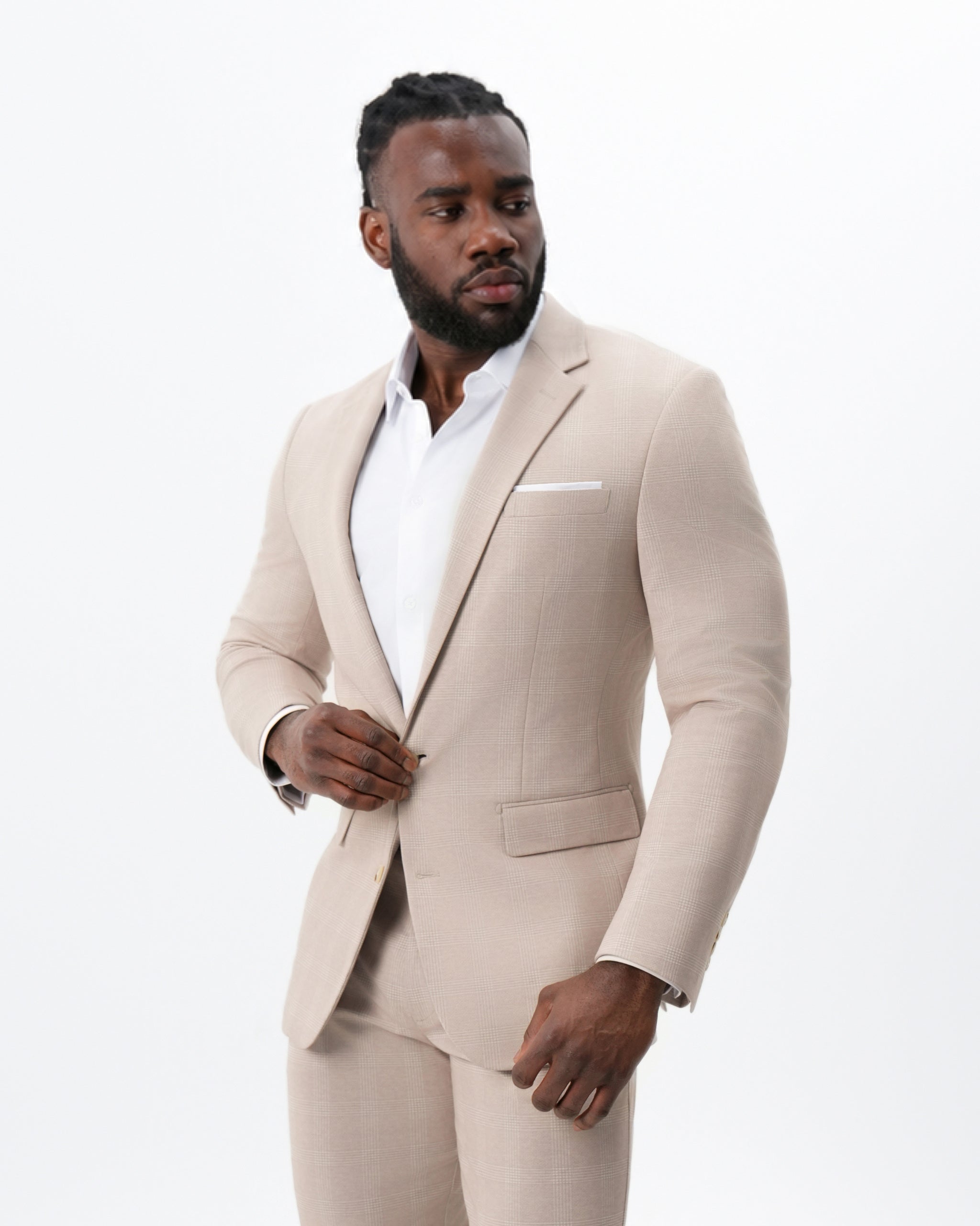 Athletic Fit Stretch Blazer - Cream Plaid