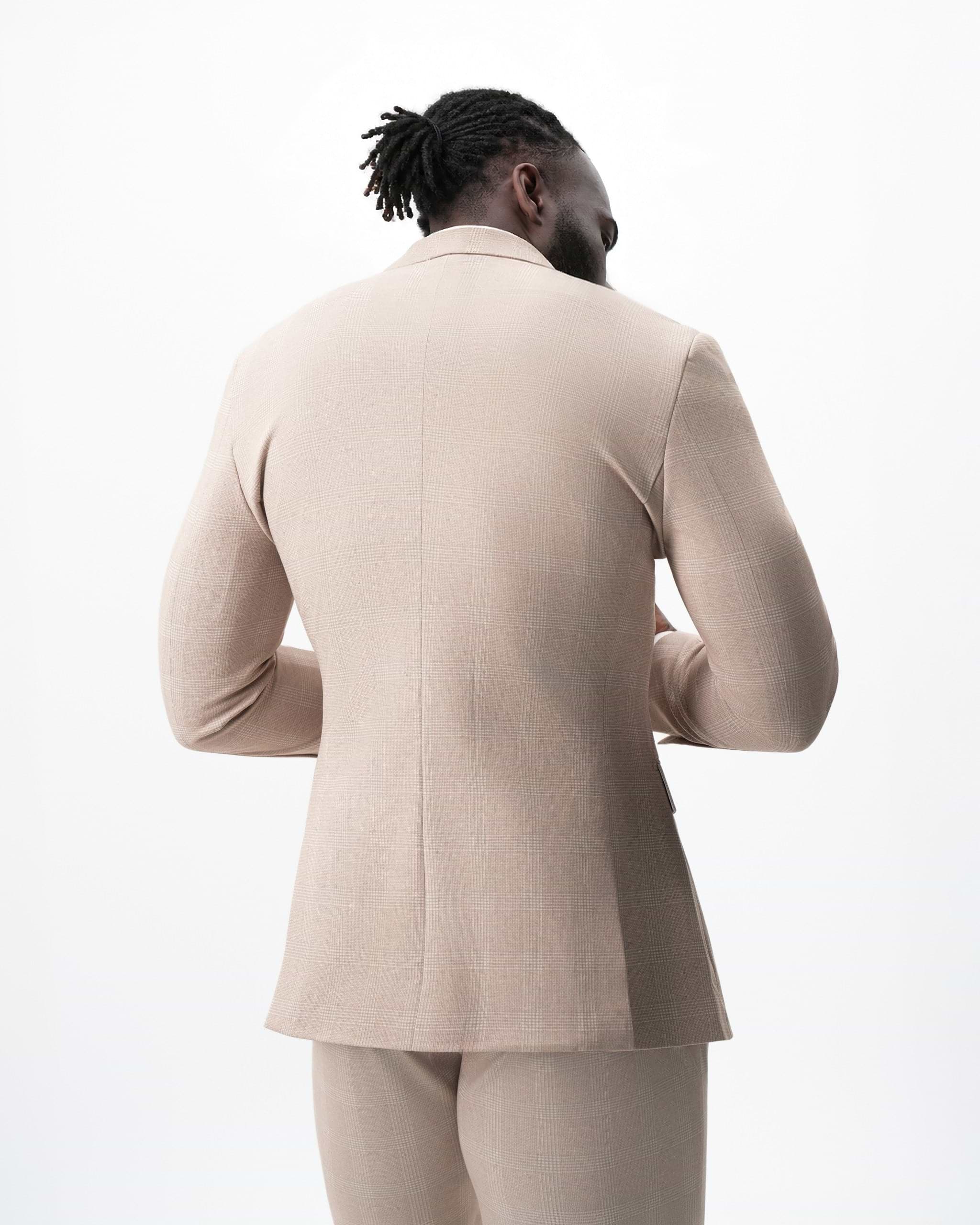 Athletic Fit Stretch Blazer - Cream Plaid