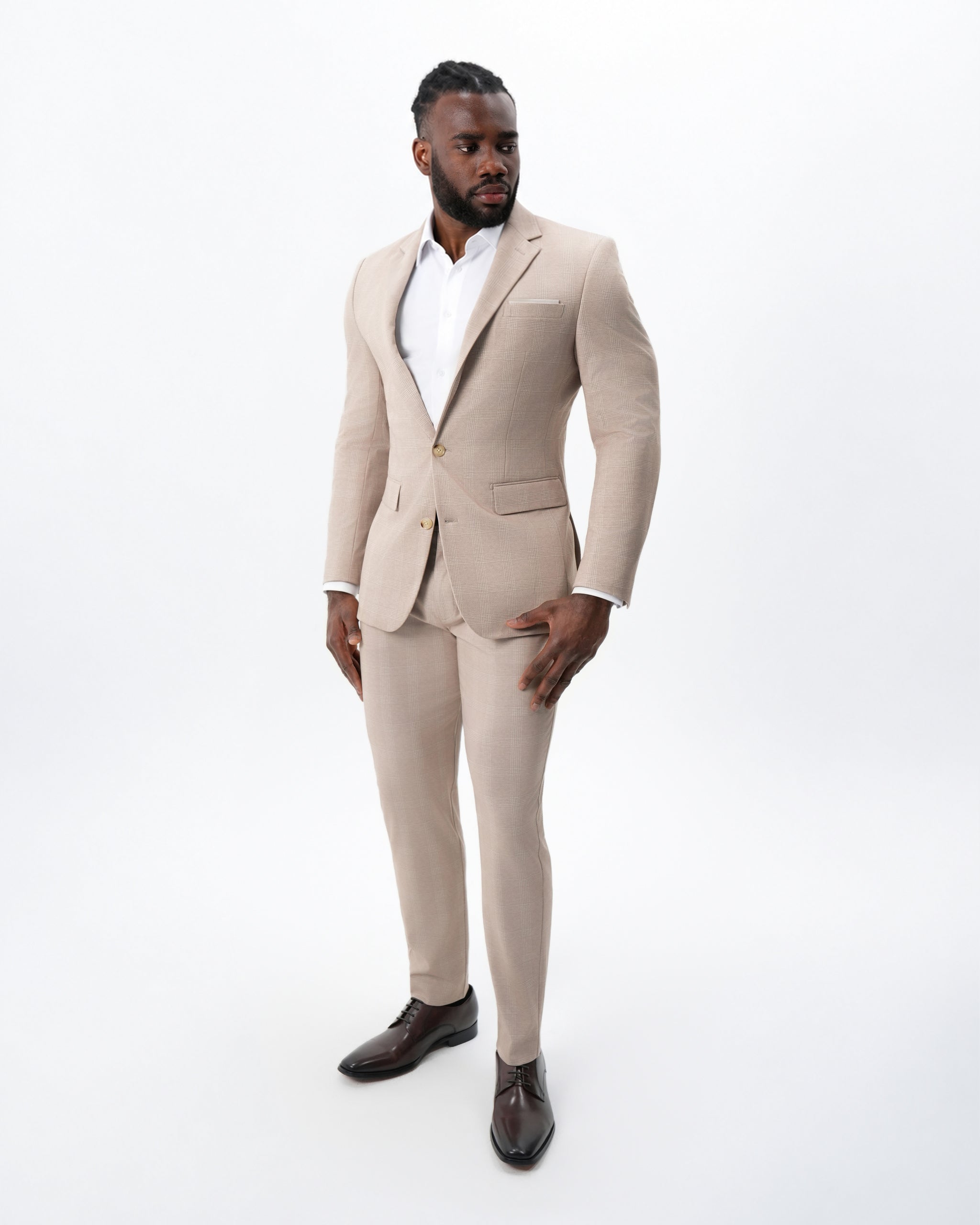 Athletic Fit Stretch Blazer - Cream Plaid