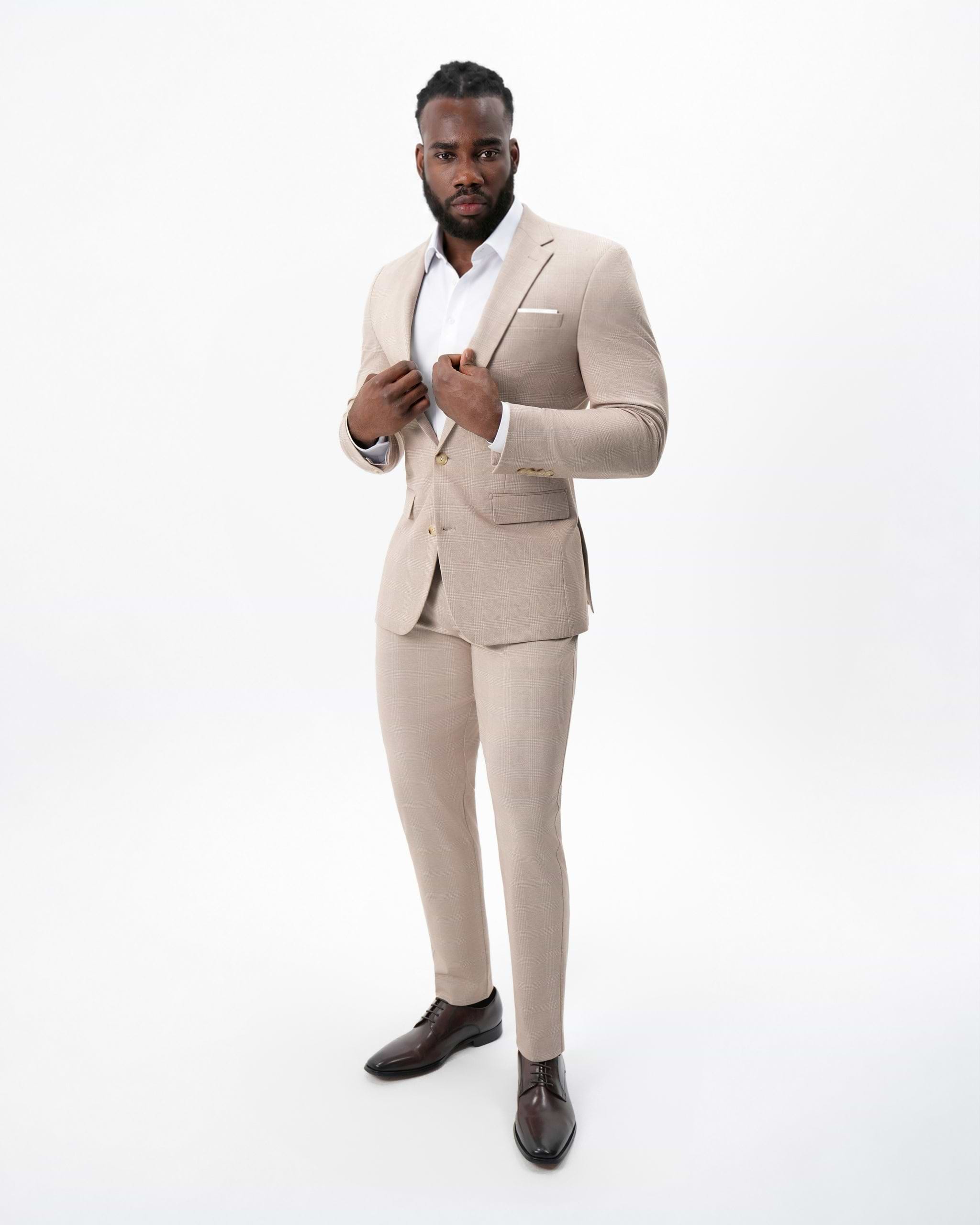 Athletic Fit Stretch Blazer - Cream Plaid