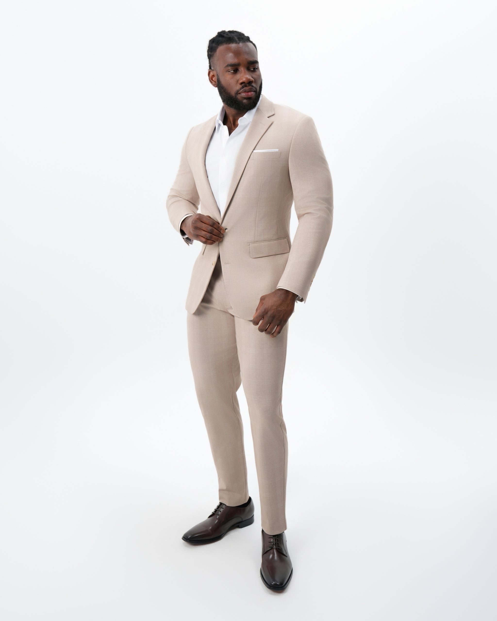 Athletic Fit Stretch Blazer - Cream Plaid