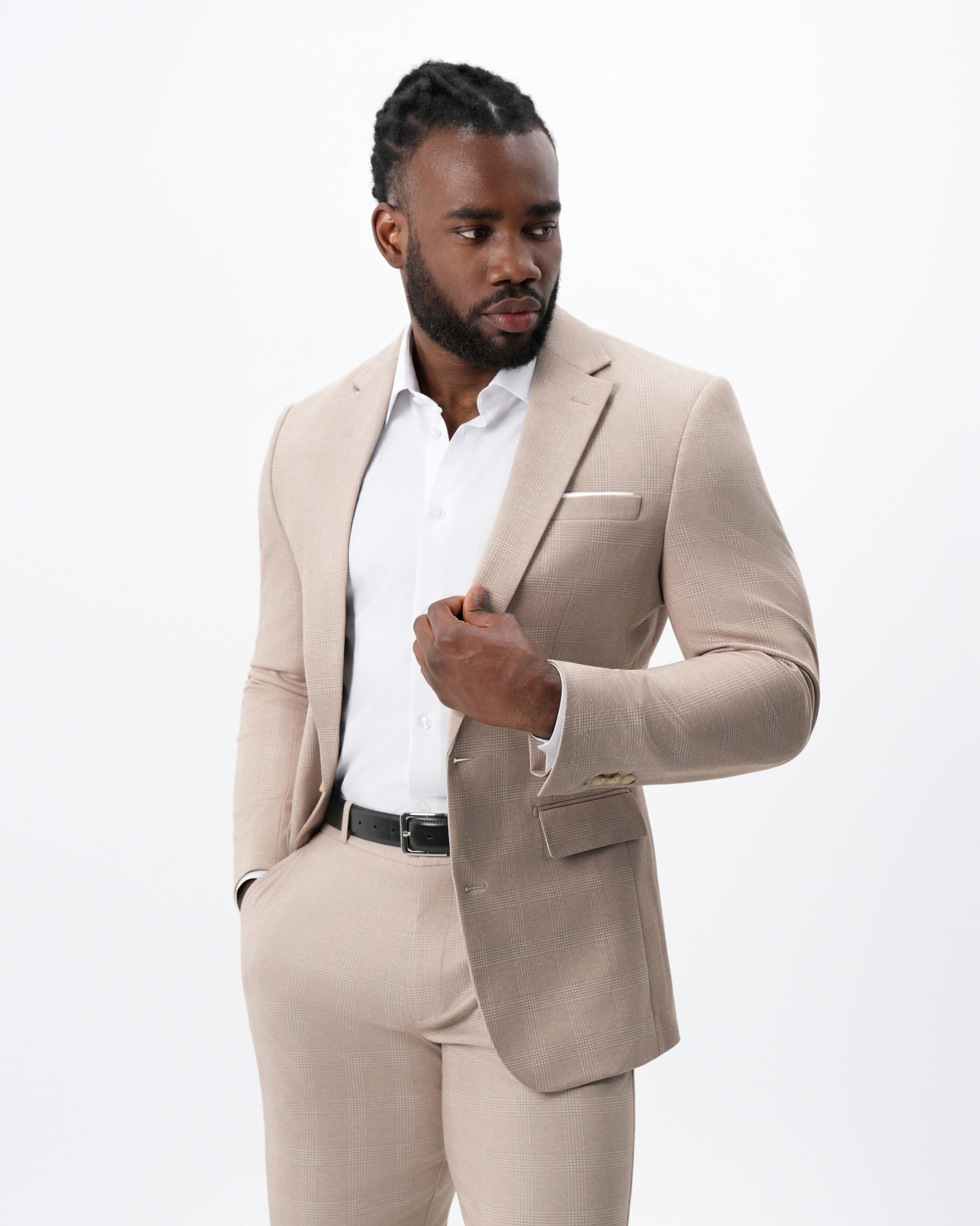 Athletic Fit Stretch Blazer - Cream Plaid
