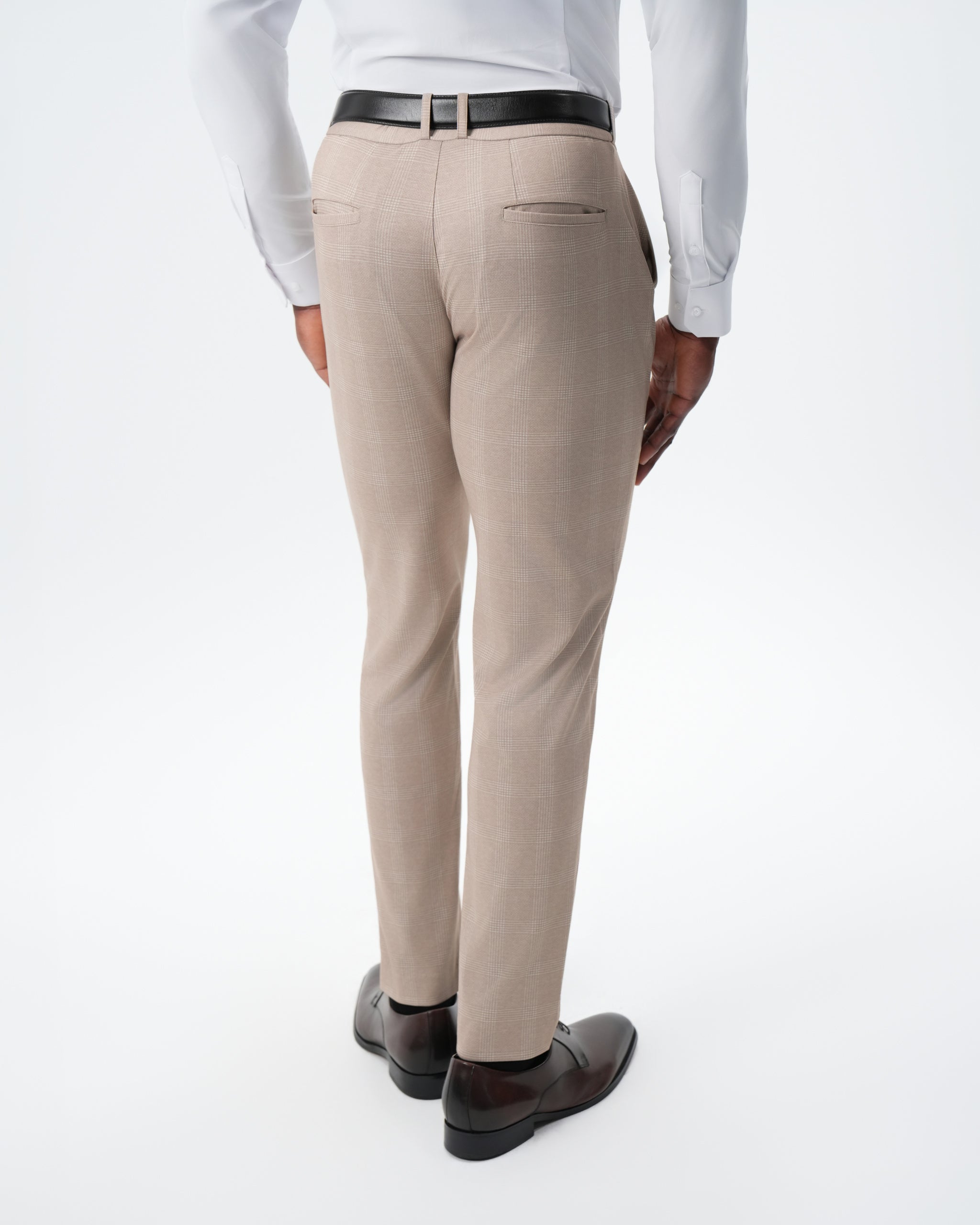 Athletic Fit Stretch Suit Pants - Cream Plaid