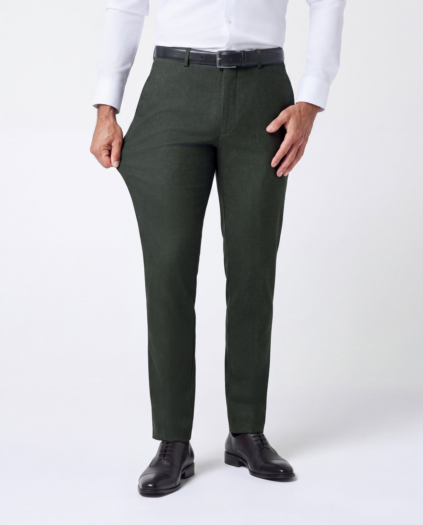 green dress trousers Athletic Fit Stretch Suit Pants - Deep Olive 32W For Emily Blunt's first Season: AW24 heavyweight linen Color:Dusty Mauve