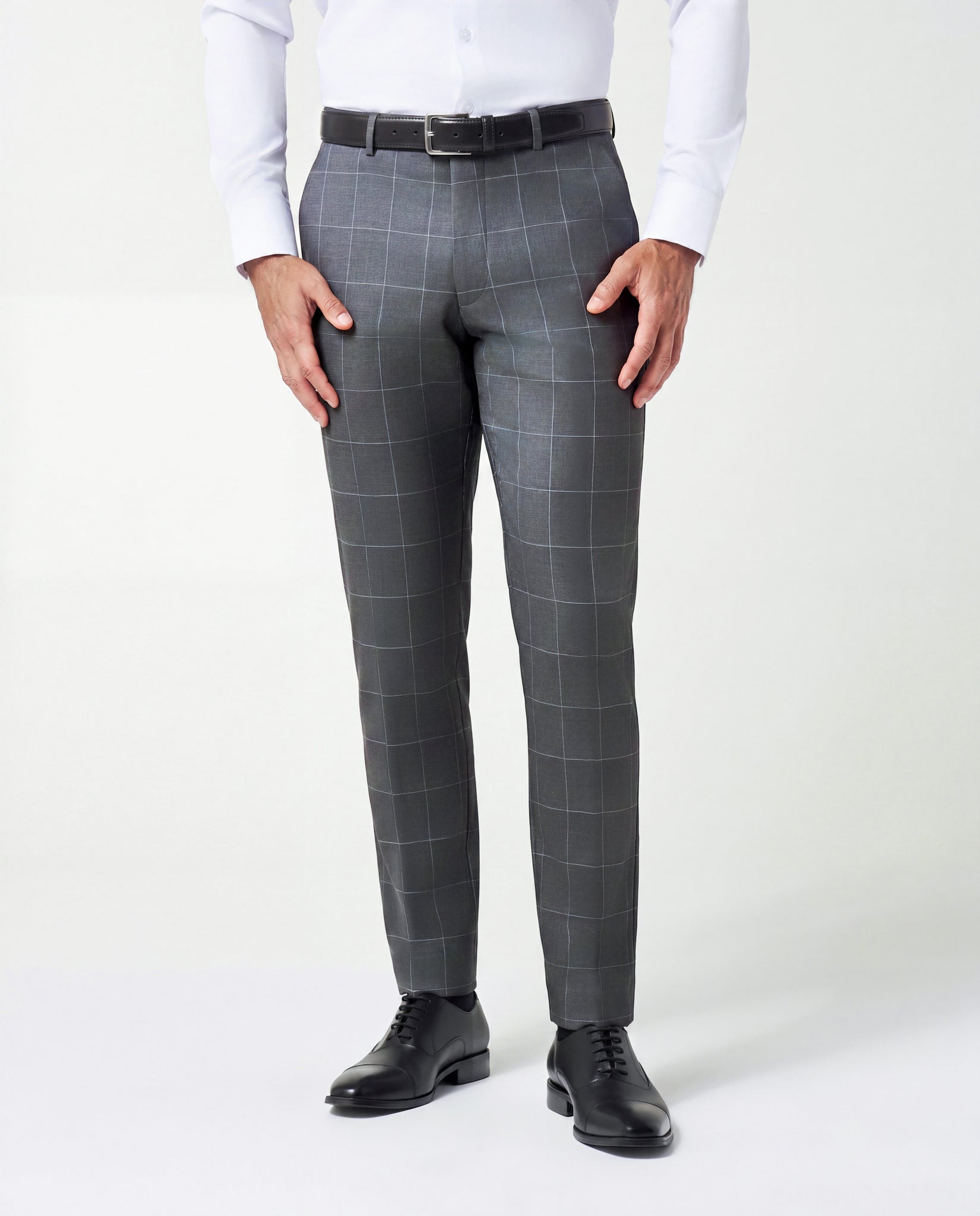 Athletic Fit Stretch Suit Pants - Grey and White Big Windowpane