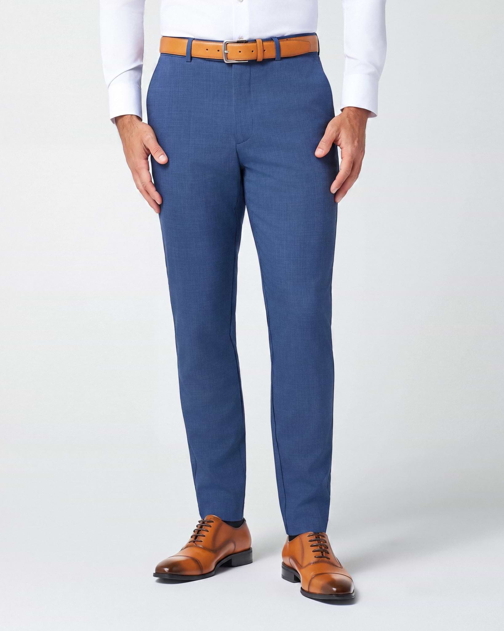 Athletic Fit Stretch Suit Pants - Heathered Blue