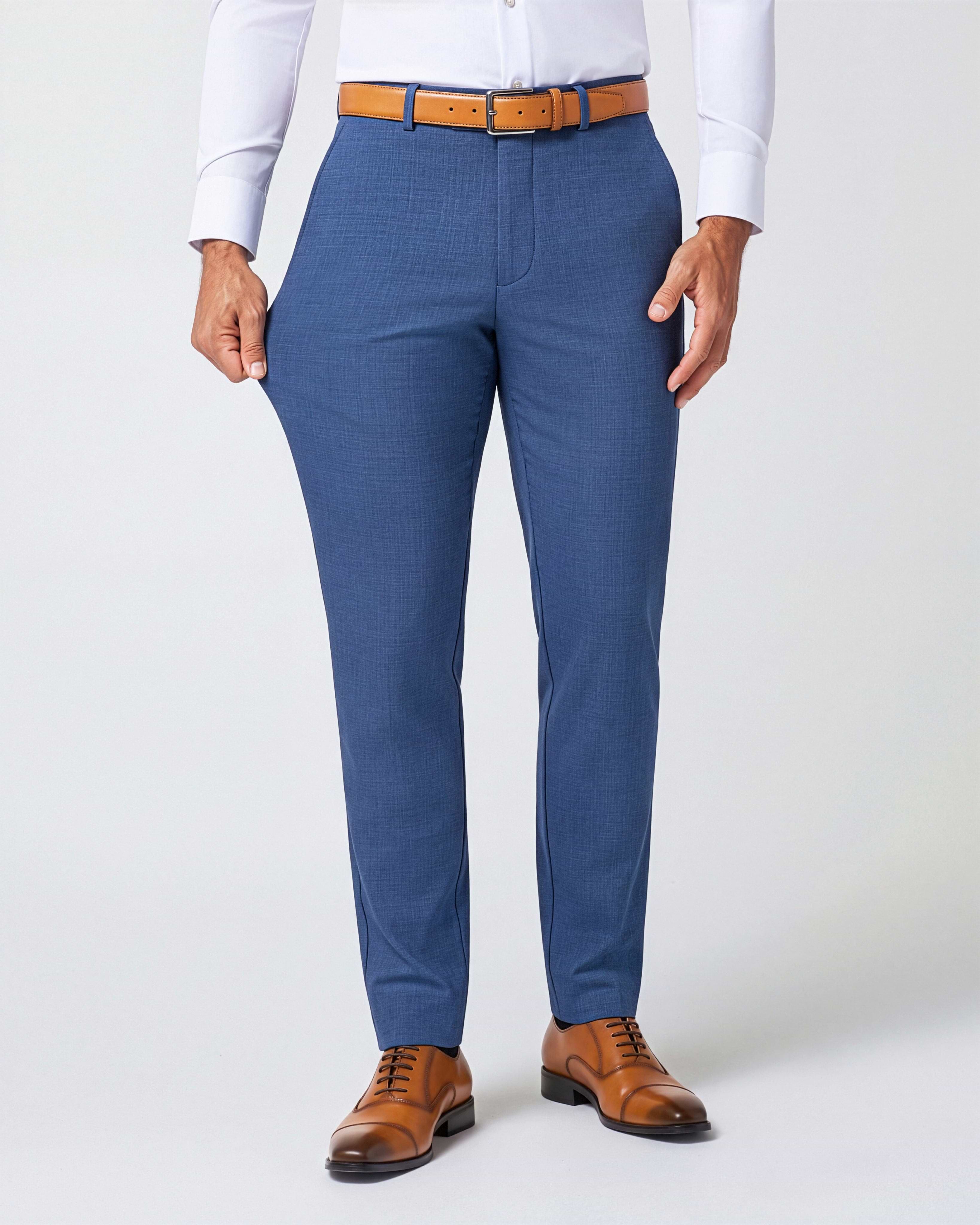 Athletic Fit Stretch Suit Pants - Heathered Blue