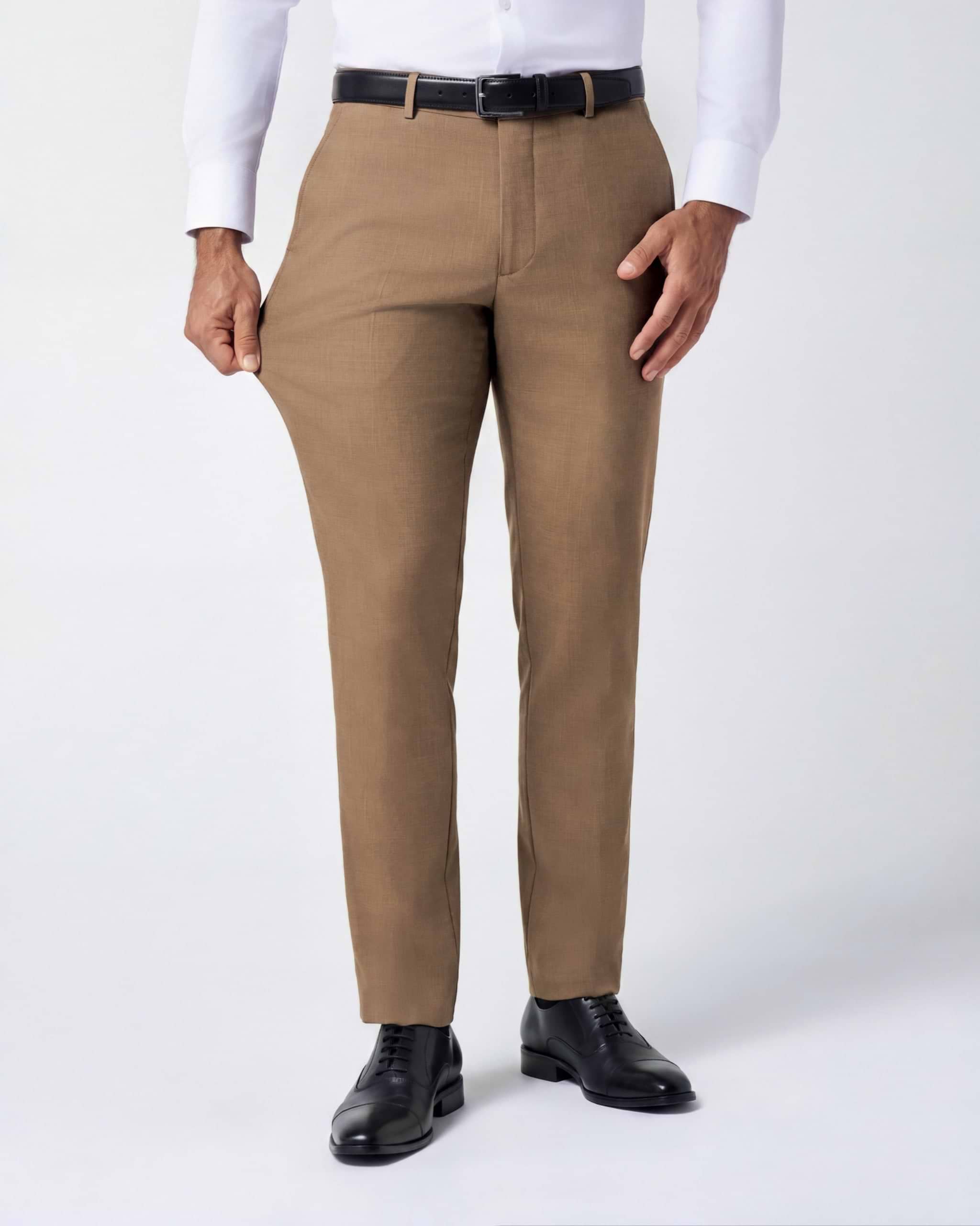 Athletic Fit Stretch Suit Pants - Heathered Cappuccino