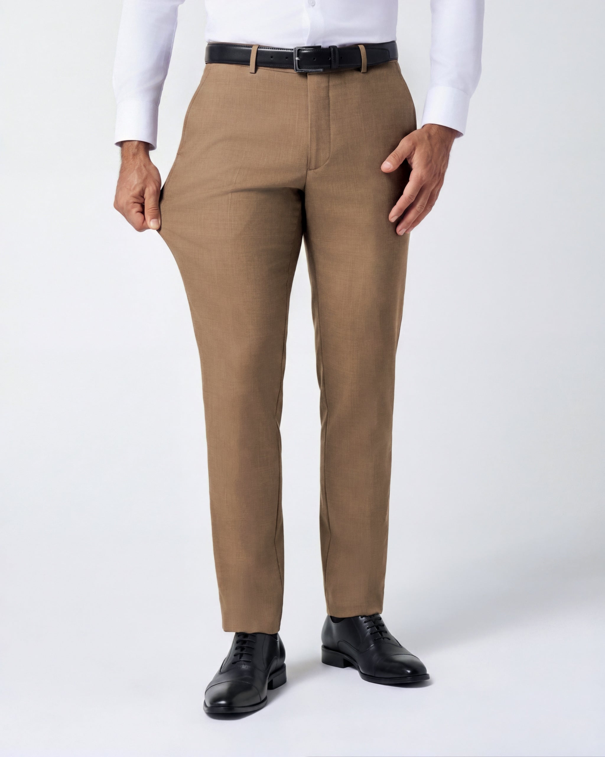 Athletic Fit Stretch Suit Pants - Heathered Cappuccino