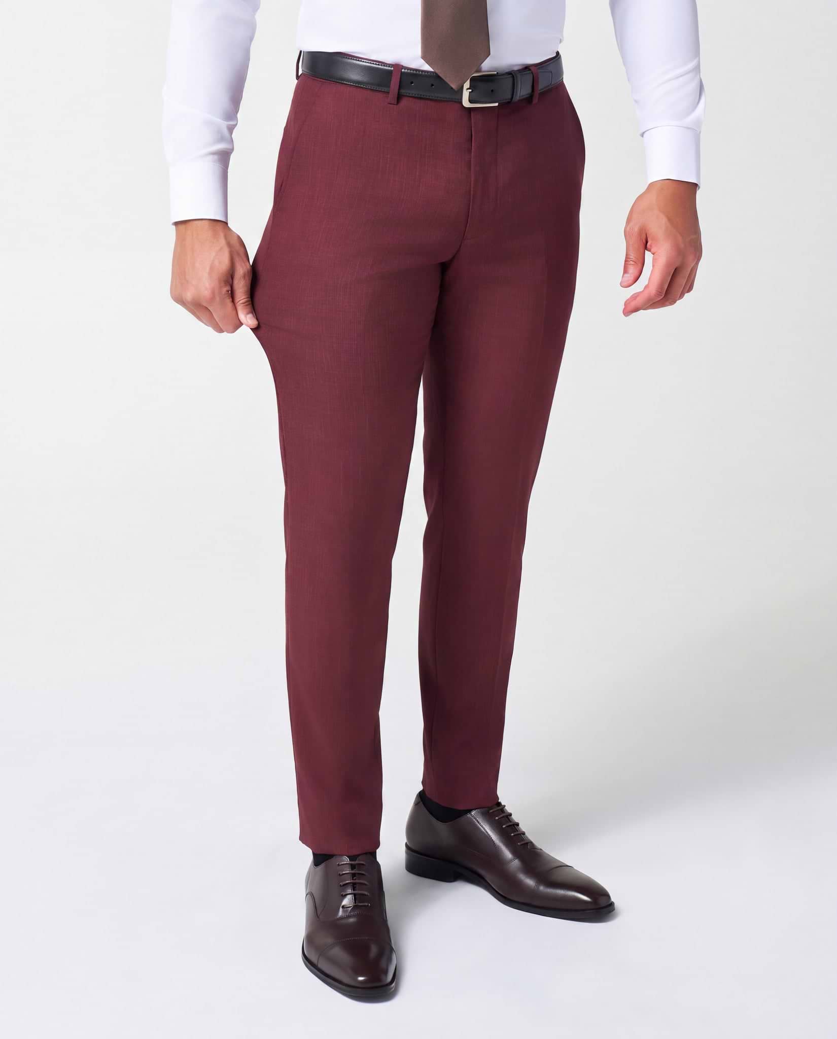 Athletic Fit Stretch Suit Pants - Heathered Maroon