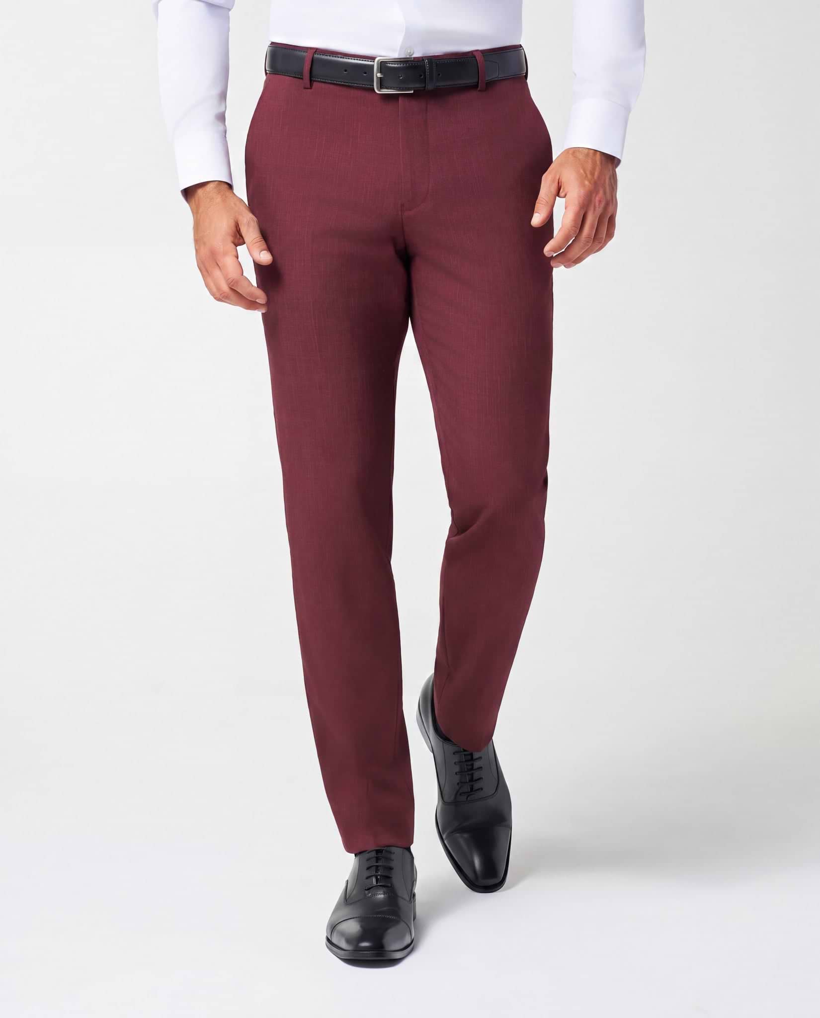 Athletic Fit Stretch Suit Pants - Heathered Maroon