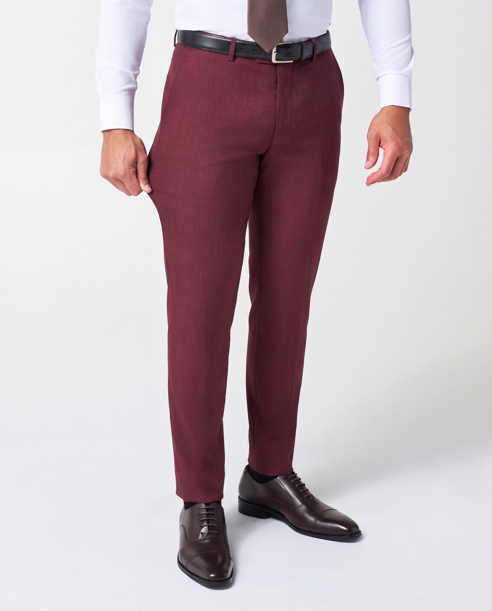 Athletic Fit Stretch Suit Pants - Heathered Maroon