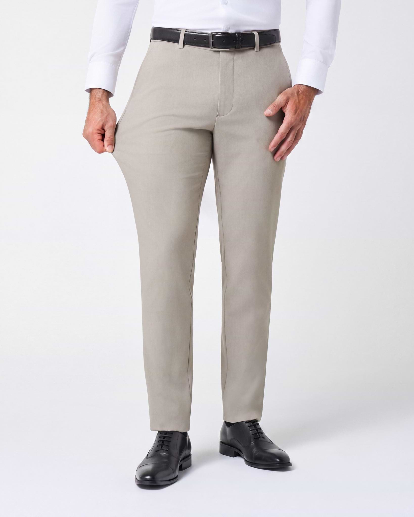 Athletic Fit Stretch Suit Pants - Heathered Stone