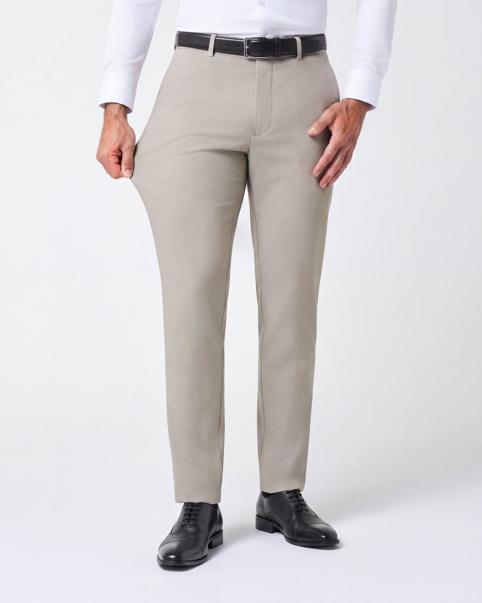 Athletic Fit Stretch Suit Pants - Heathered Stone