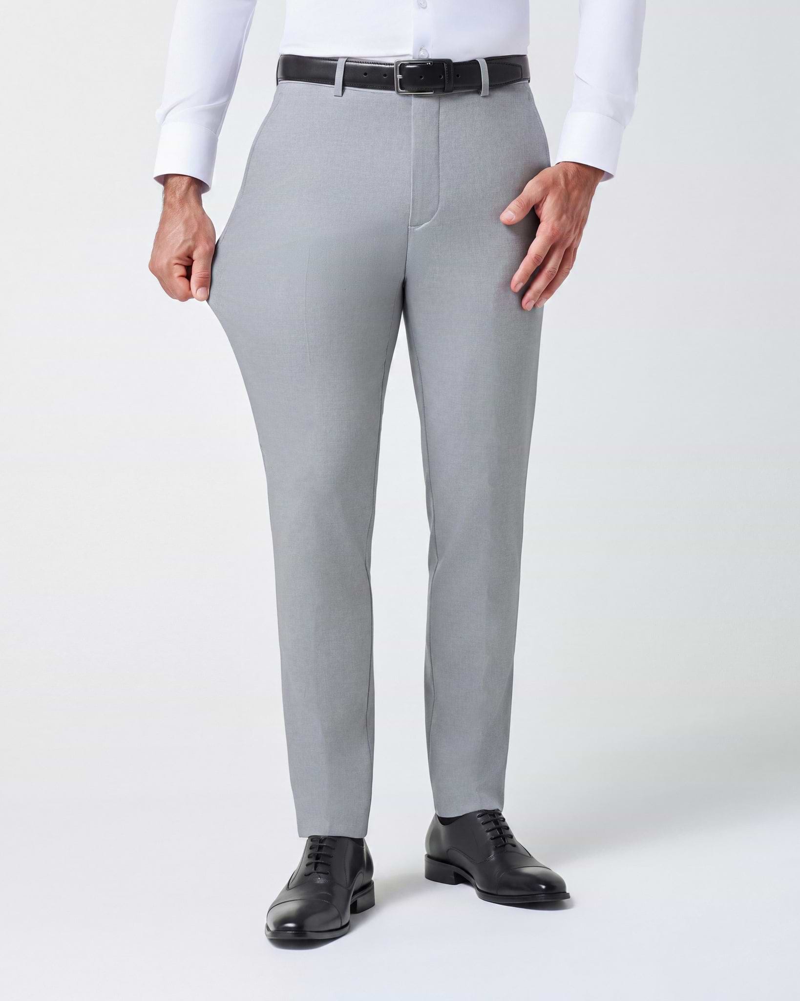 Brushed Tech Suit Pant - Light Grey Microcheck