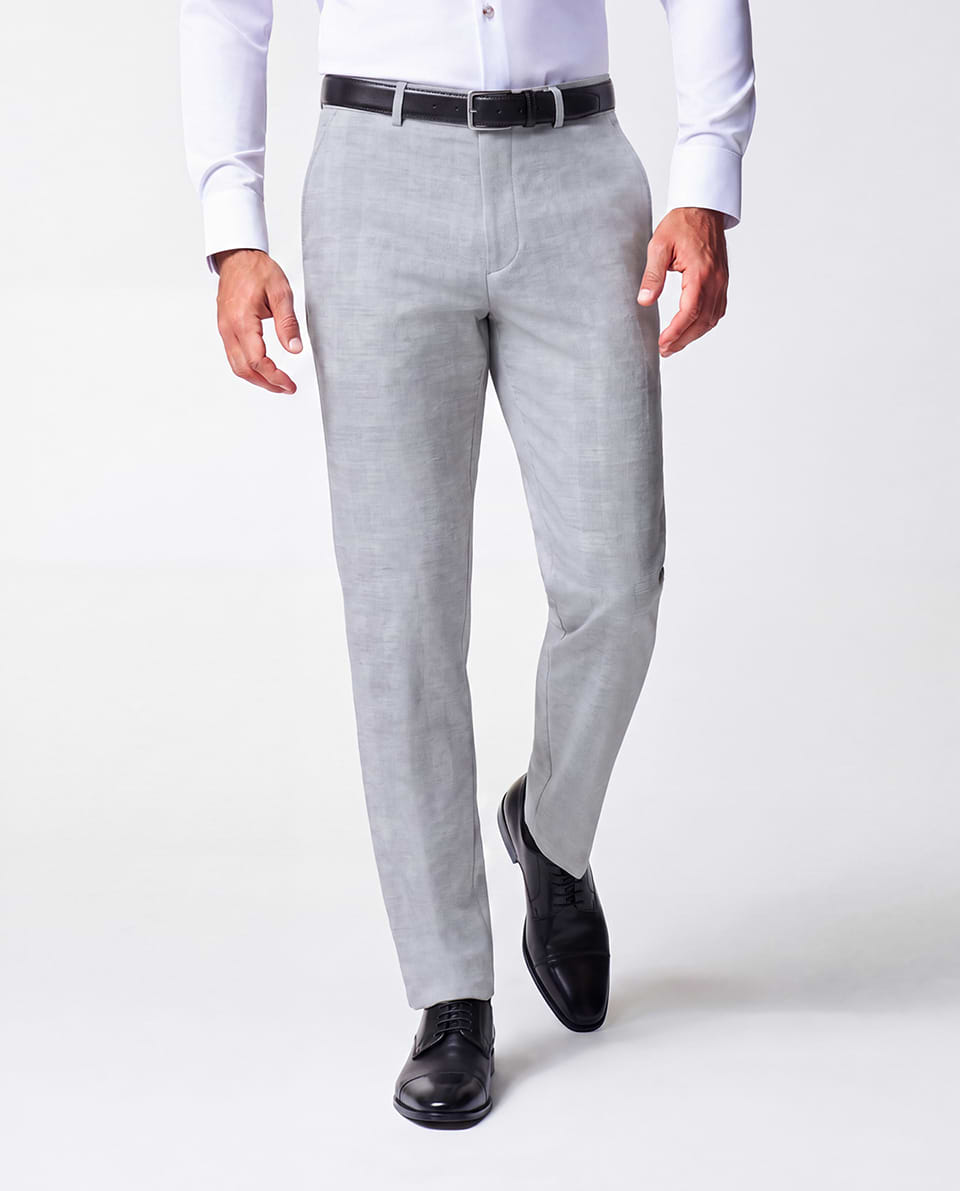 Athletic Fit Stretch Suit Pants - Light Grey Plaid