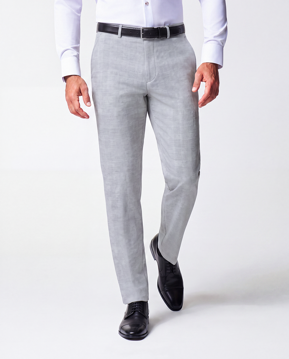Athletic Fit Stretch Suit Pants - Light Grey Plaid