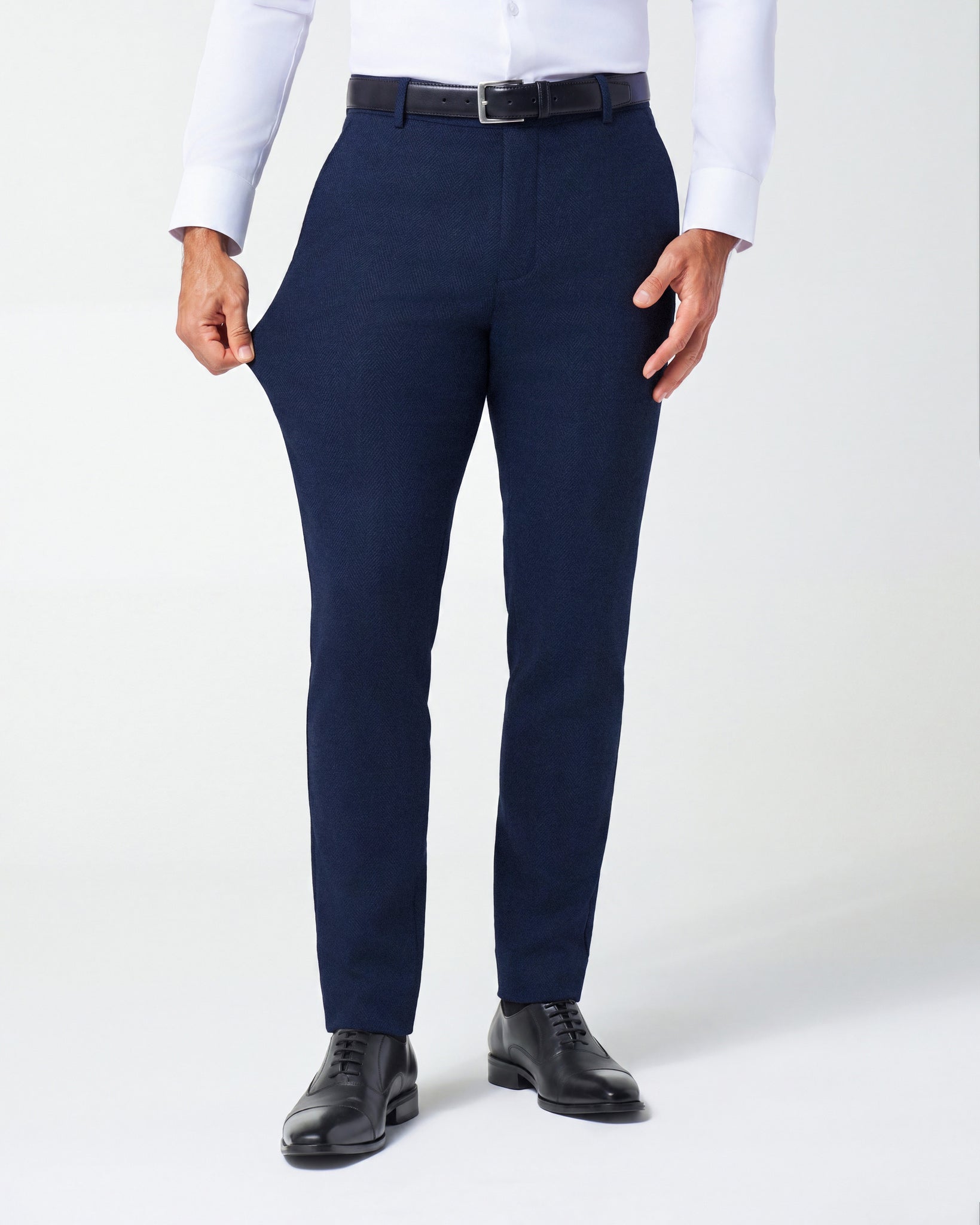 Athletic Fit Stretch Wool Suit Pants - Navy Herringbone