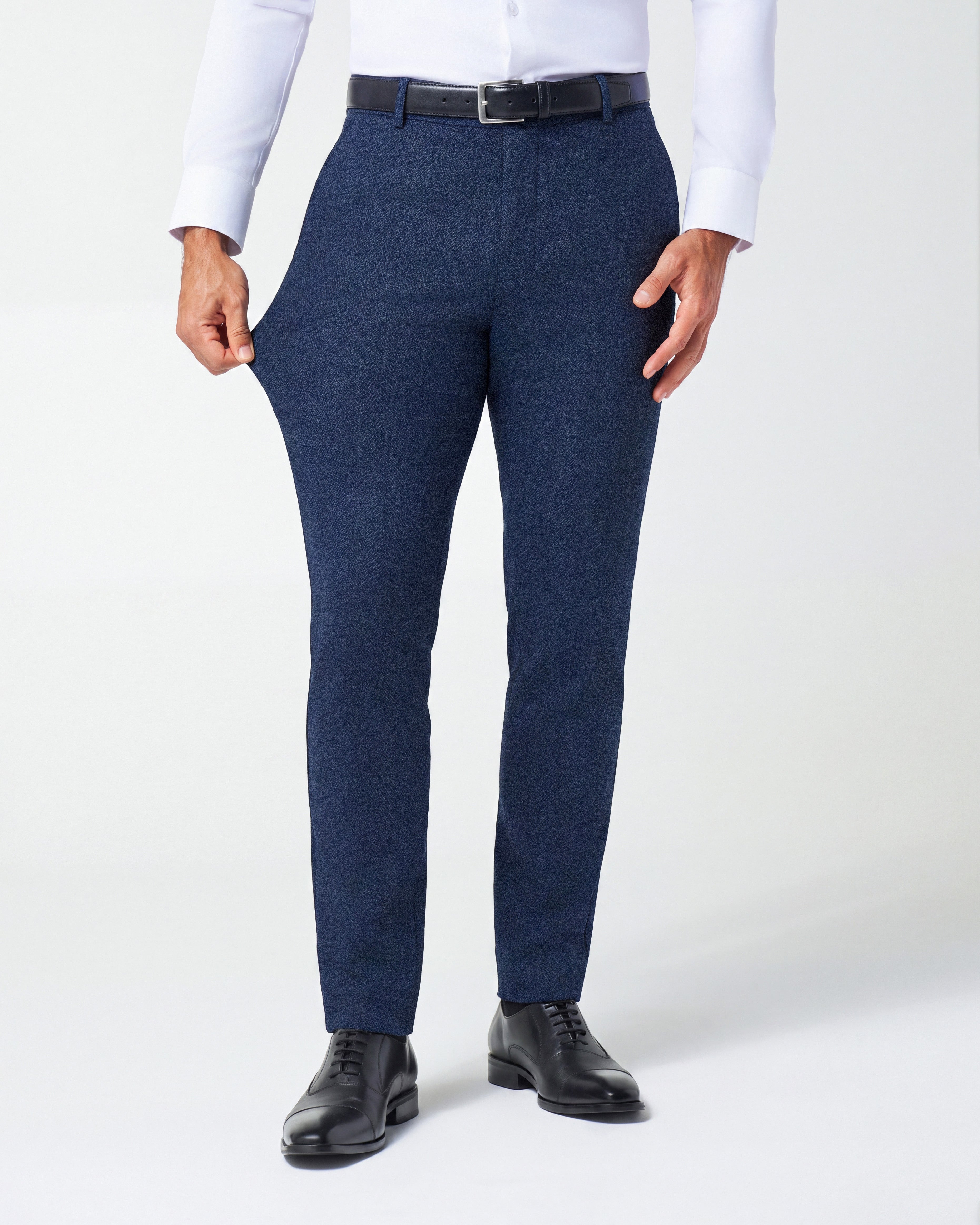 Athletic Fit Stretch Wool Suit Pants - Navy Herringbone