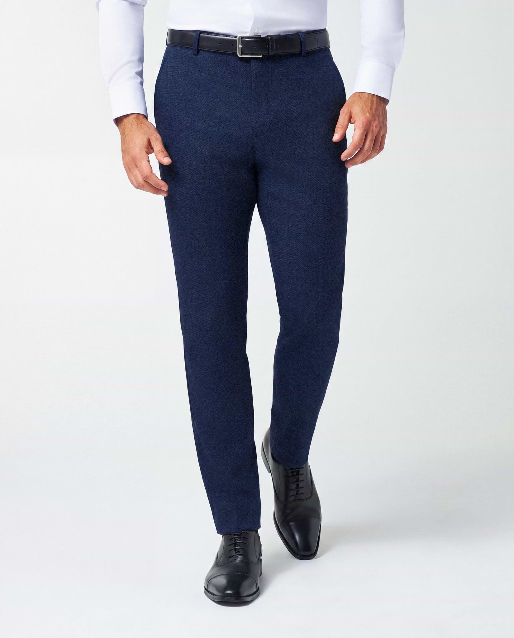 Athletic Fit Stretch Wool Suit Pants - Navy Herringbone