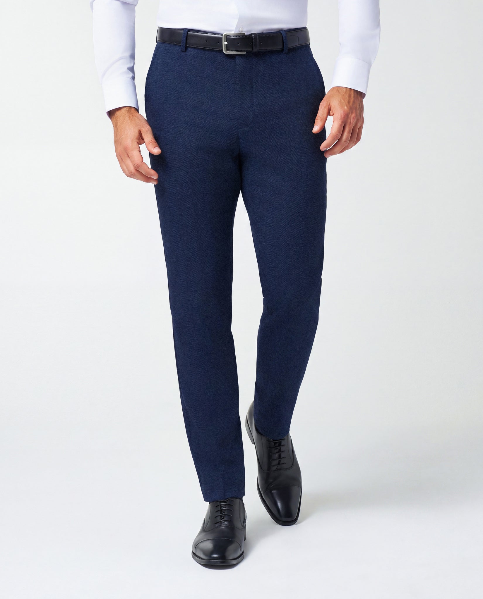 Athletic Fit Stretch Wool Suit Pants - Navy Herringbone