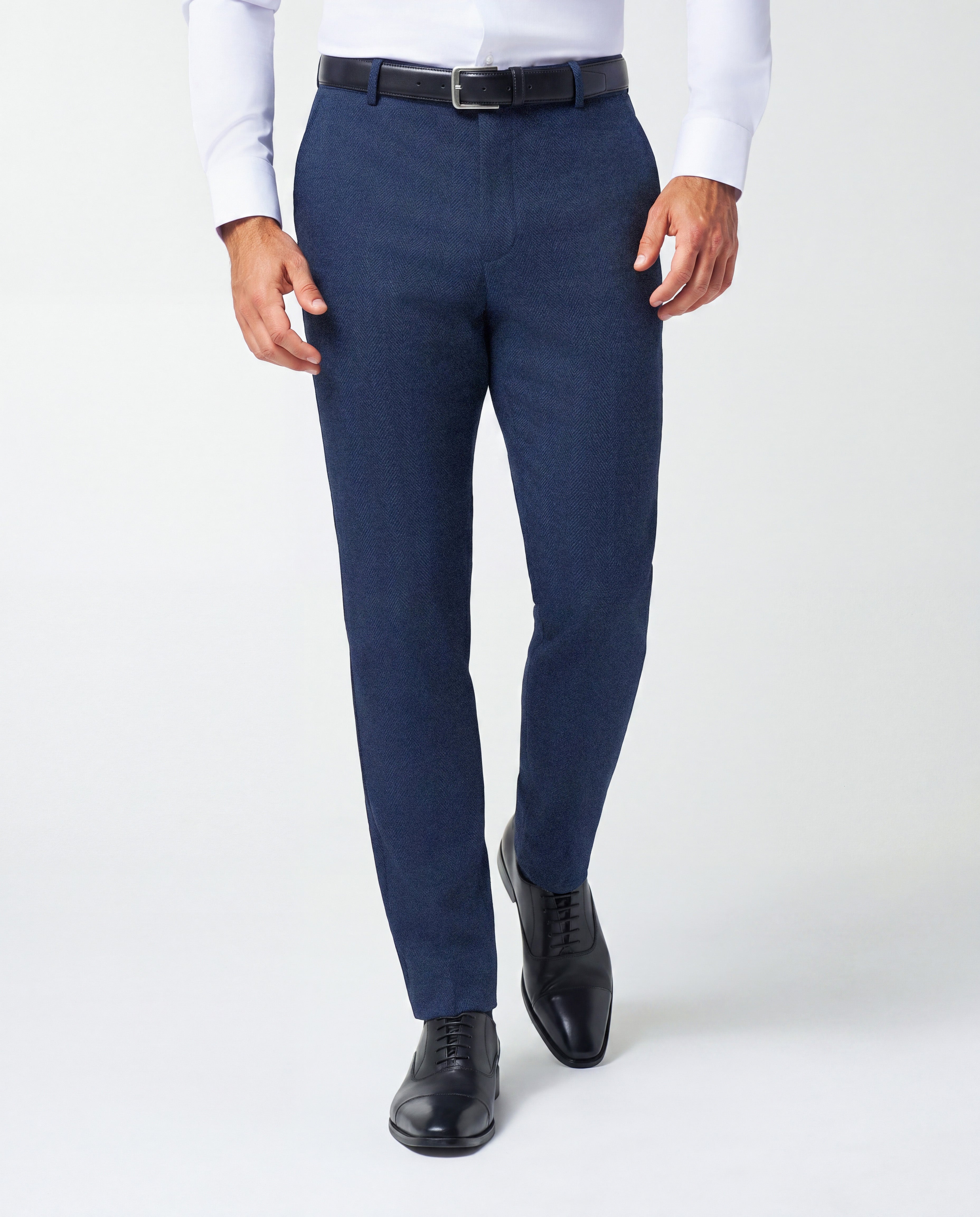 Athletic Fit Stretch Wool Suit Pants - Navy Herringbone