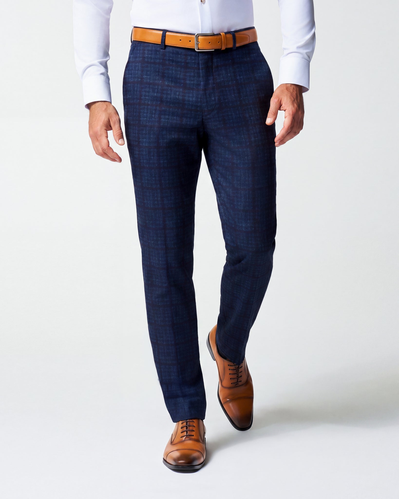 Athletic Fit Stretch Suit Pants - Navy & Maroon Windowpane