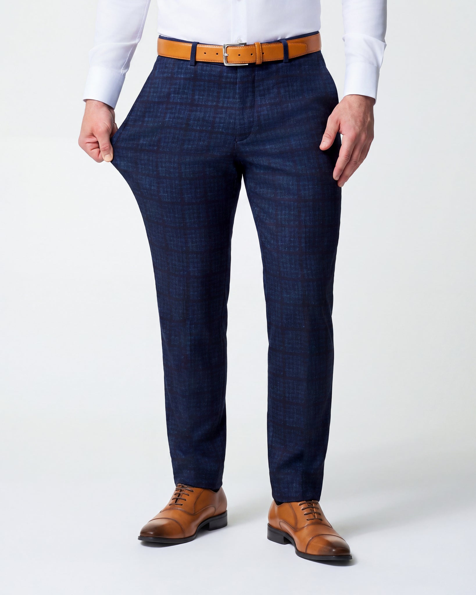 Athletic Fit Stretch Suit Pants - Navy & Maroon Windowpane